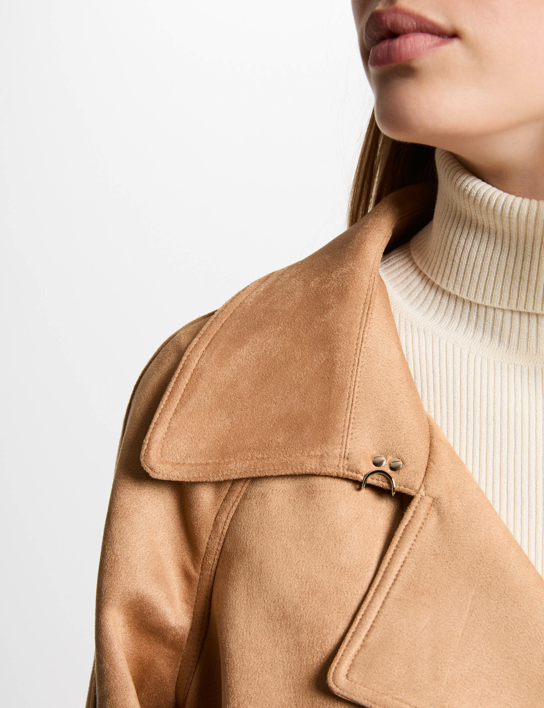 gabardina larga de antelina marron clair mujer Gabardina larga de antelina marron clair mujer