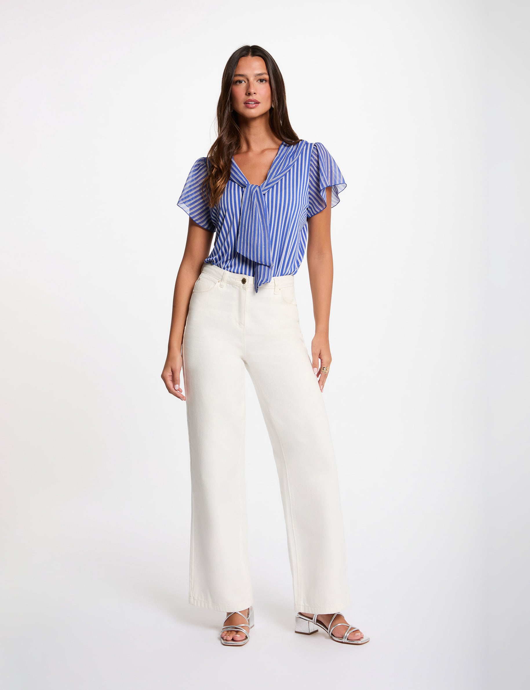 Camiseta con cuello lazada blanco mujer