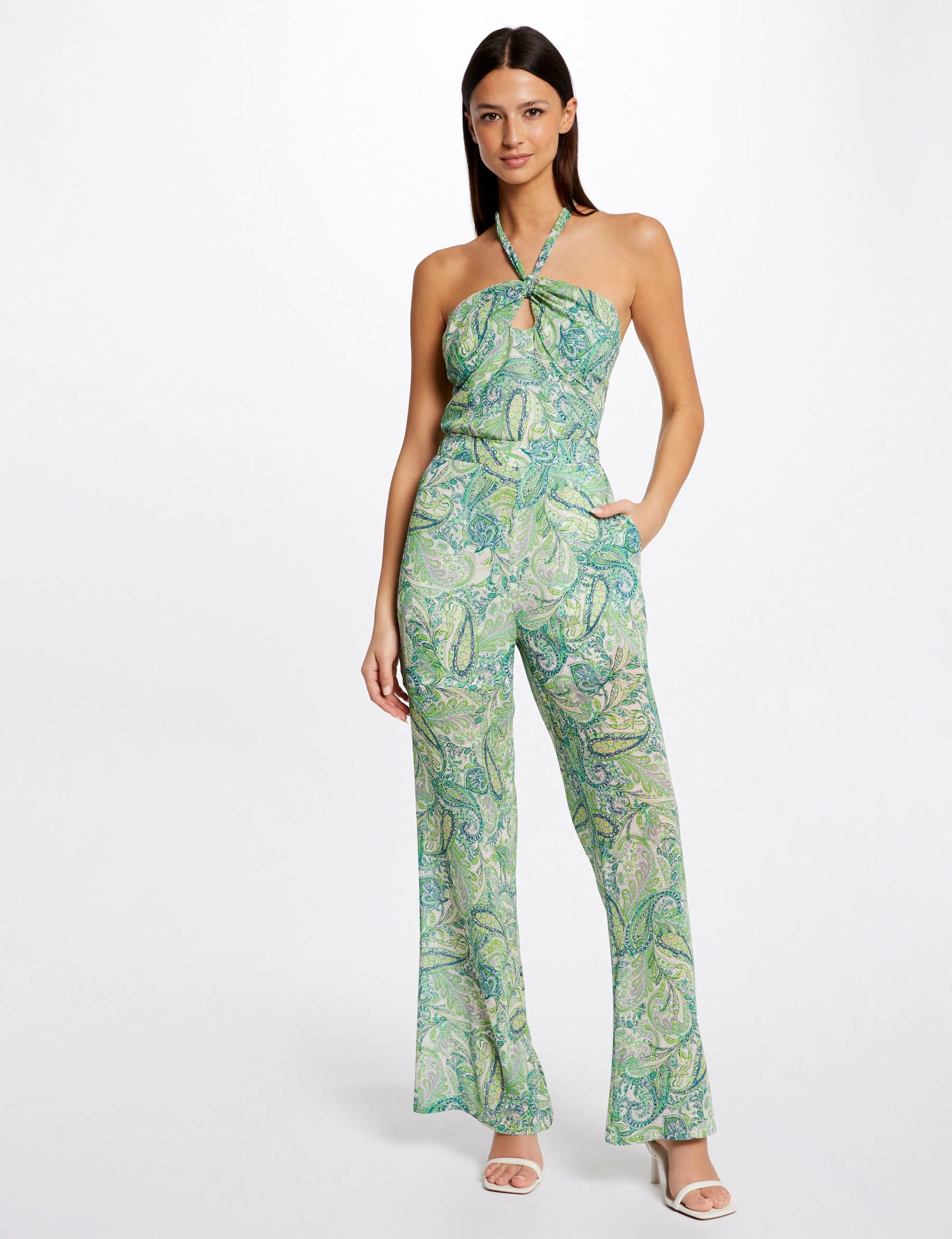Pantalón recto holgado estampado multicolor mujer Pantalón recto holgado estampado multicolor mujer