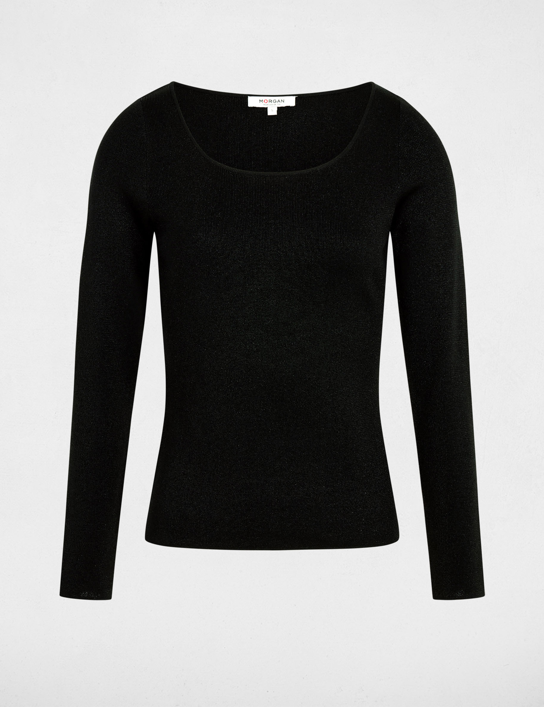 Jersey ajustado con cuello en U negro mujer