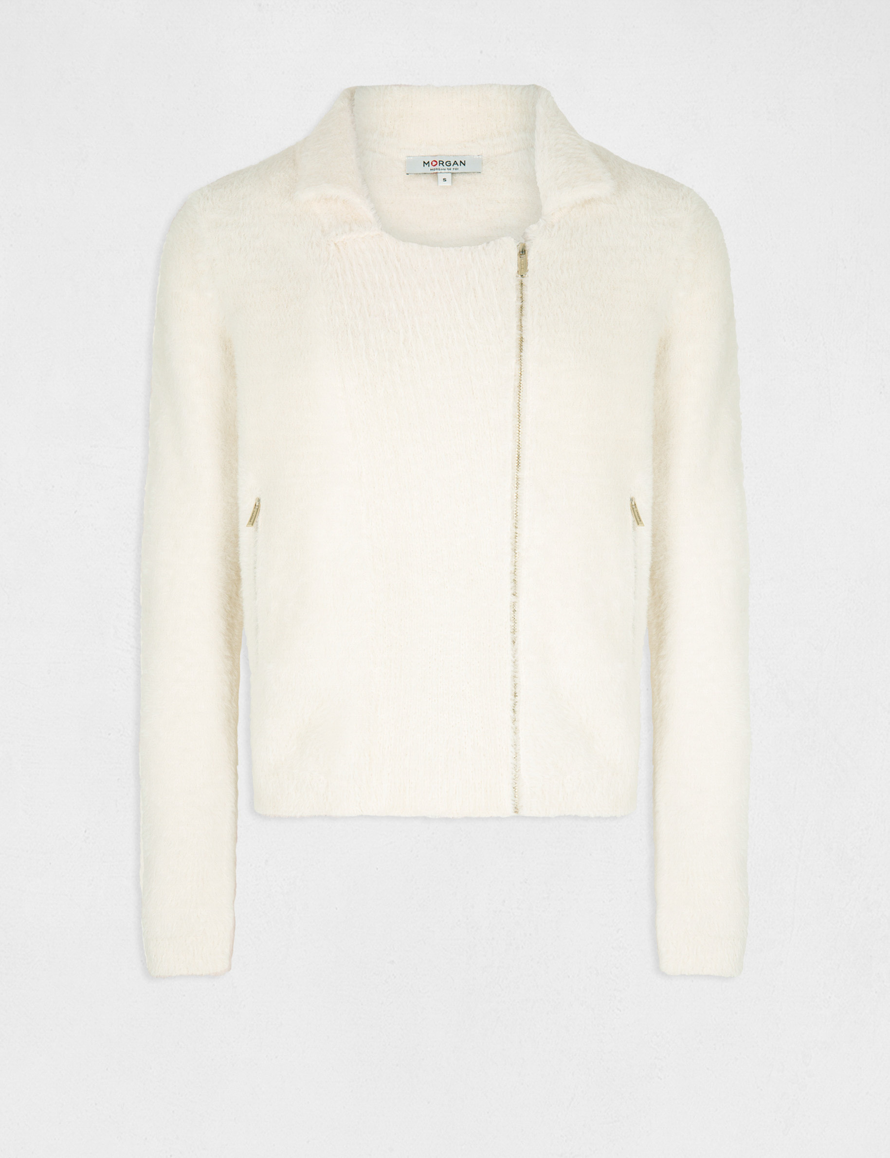 cardigan con cremallera aterciopelado marfil mujer Cárdigan con cremallera aterciopelado marfil mujer