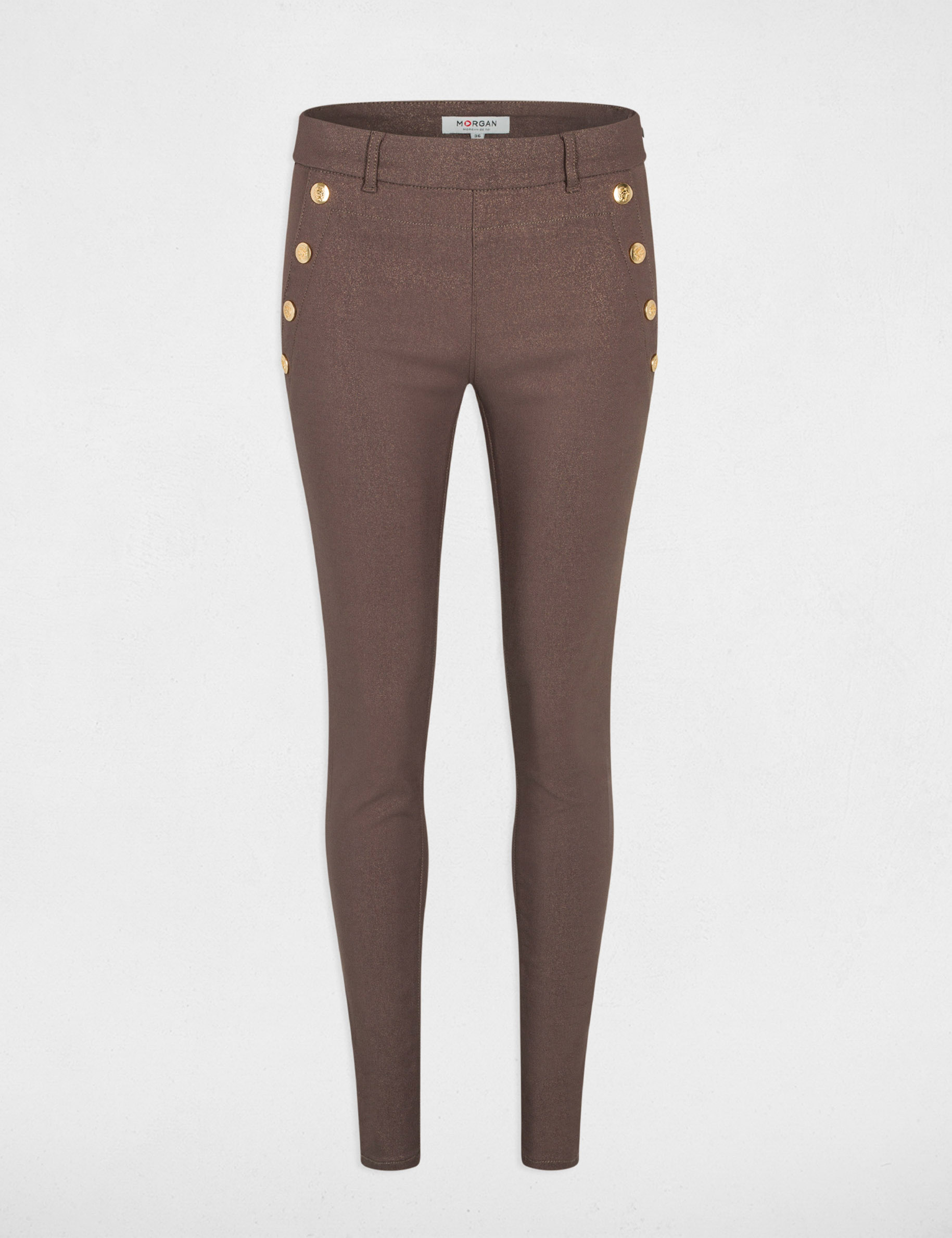 Pantal¿n skinny mojado con botones topo mujer