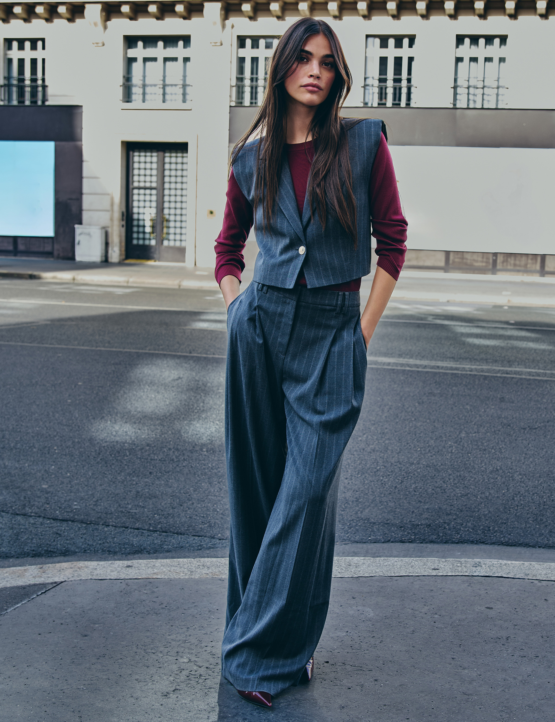 Pantal&oacute;n ancho de tiro alto mujer