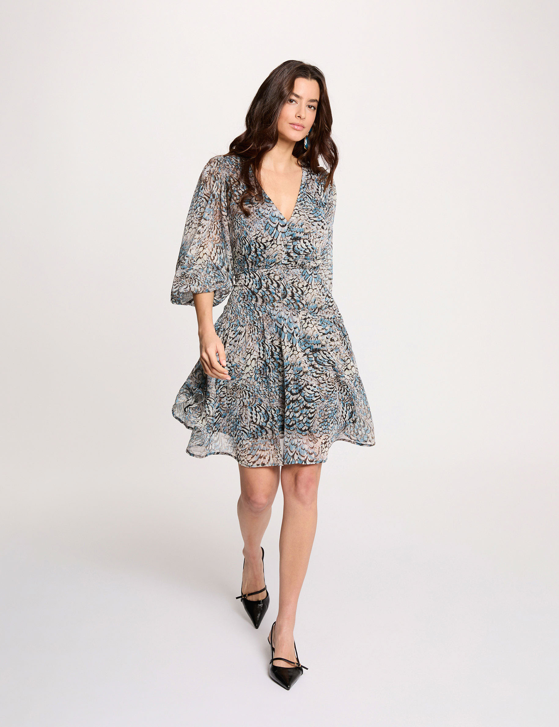 Vestido corto con mangas abullonadas multicolor mujer