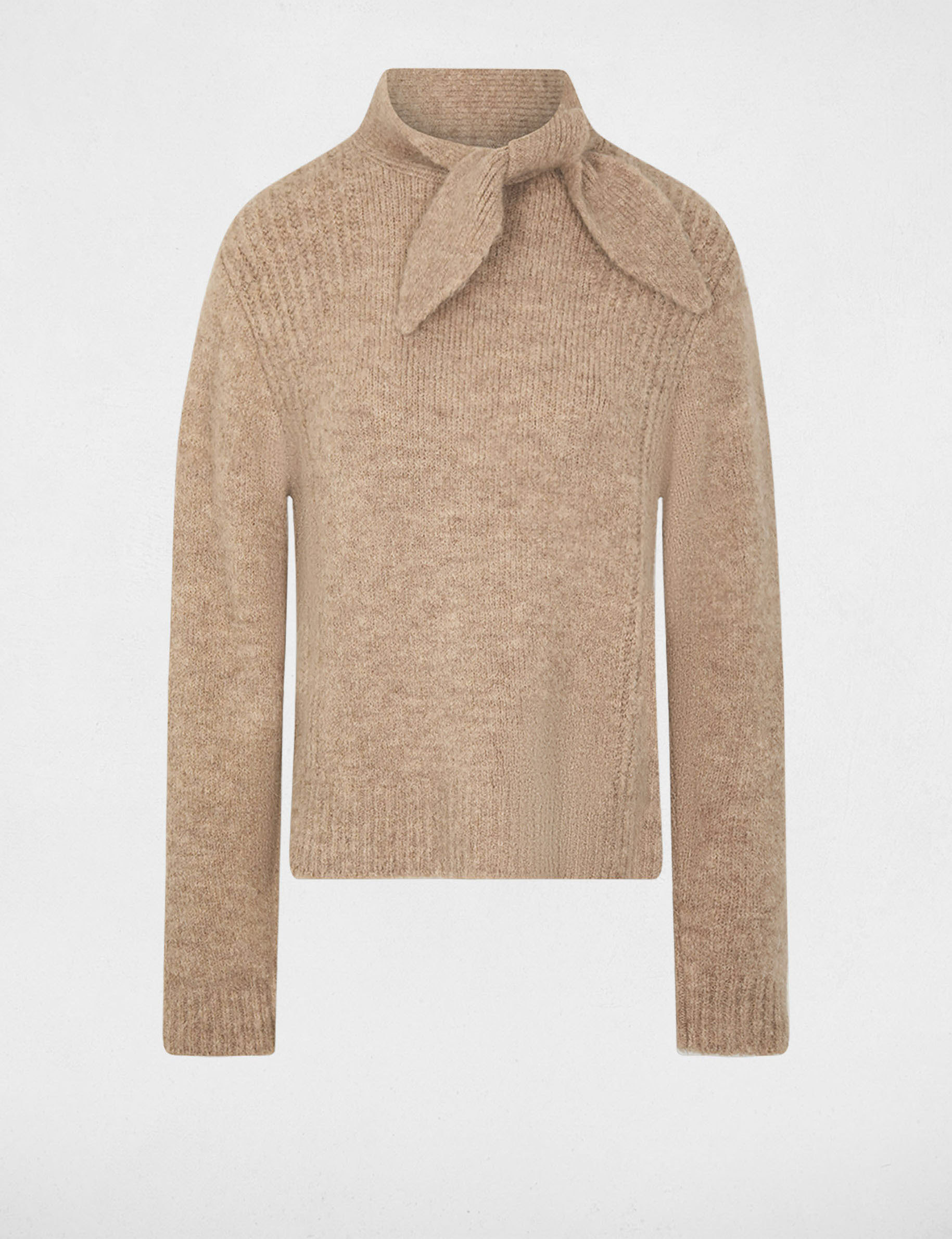 Jersey de cuello alto beis medio mujer