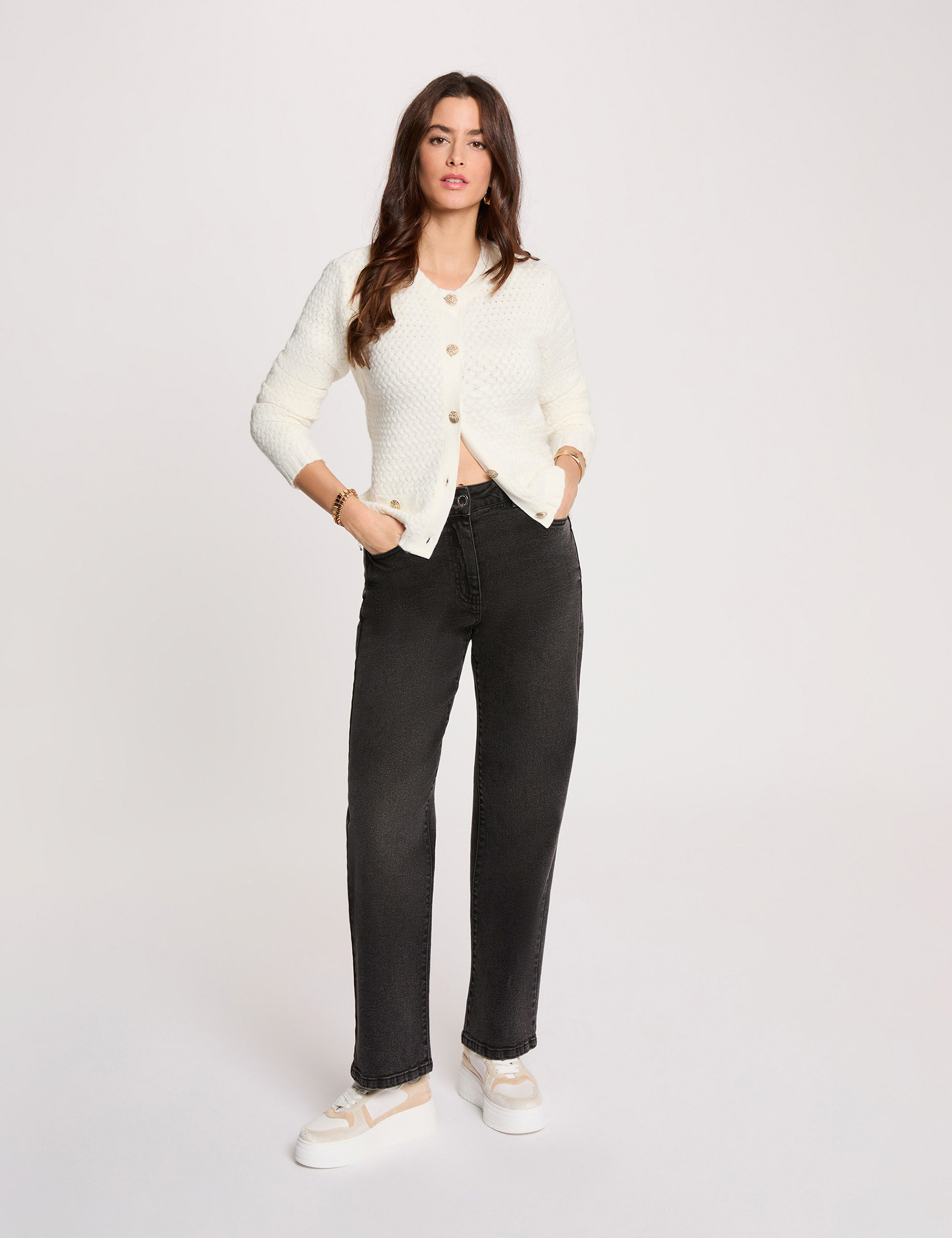 Chaleco recto cuello redondo blanco mujer