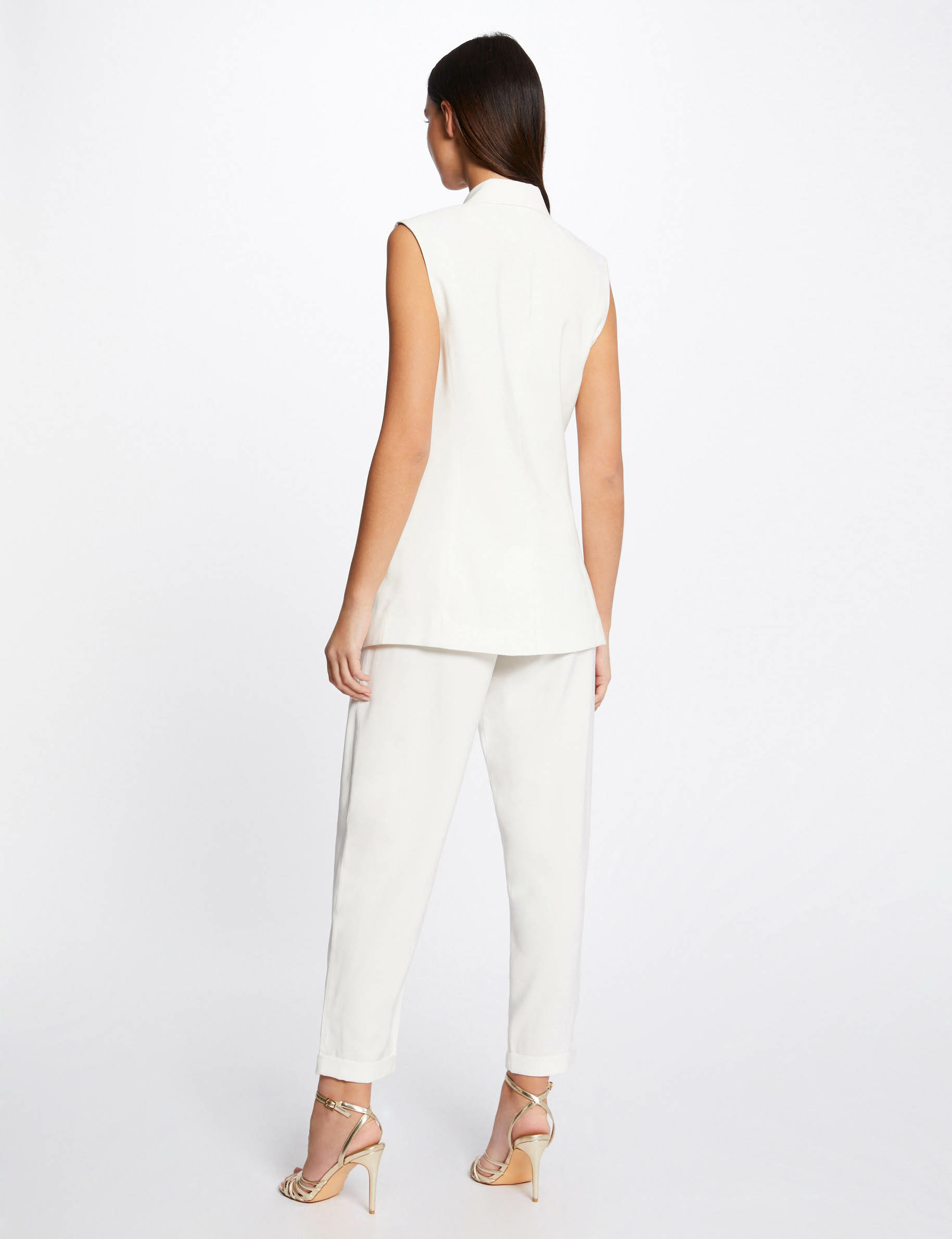 Pantalón recto holgado estilo corto crudo mujer Pantalón recto holgado estilo corto crudo mujer