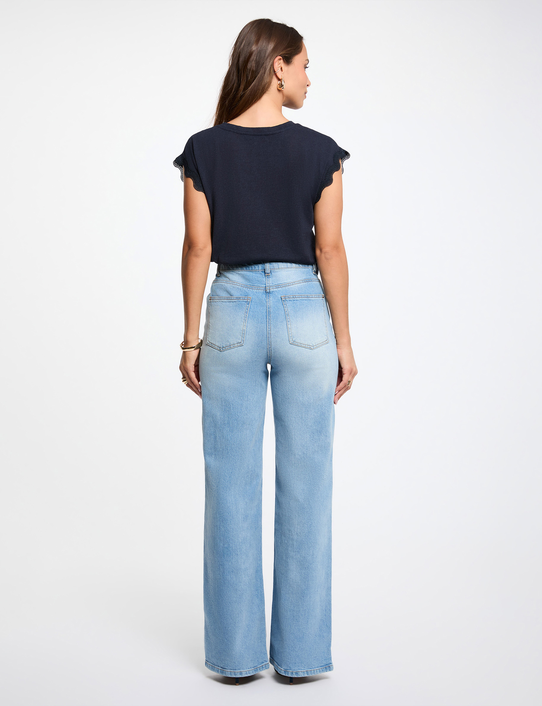 Camiseta cuello v manga corta azul marino mujer