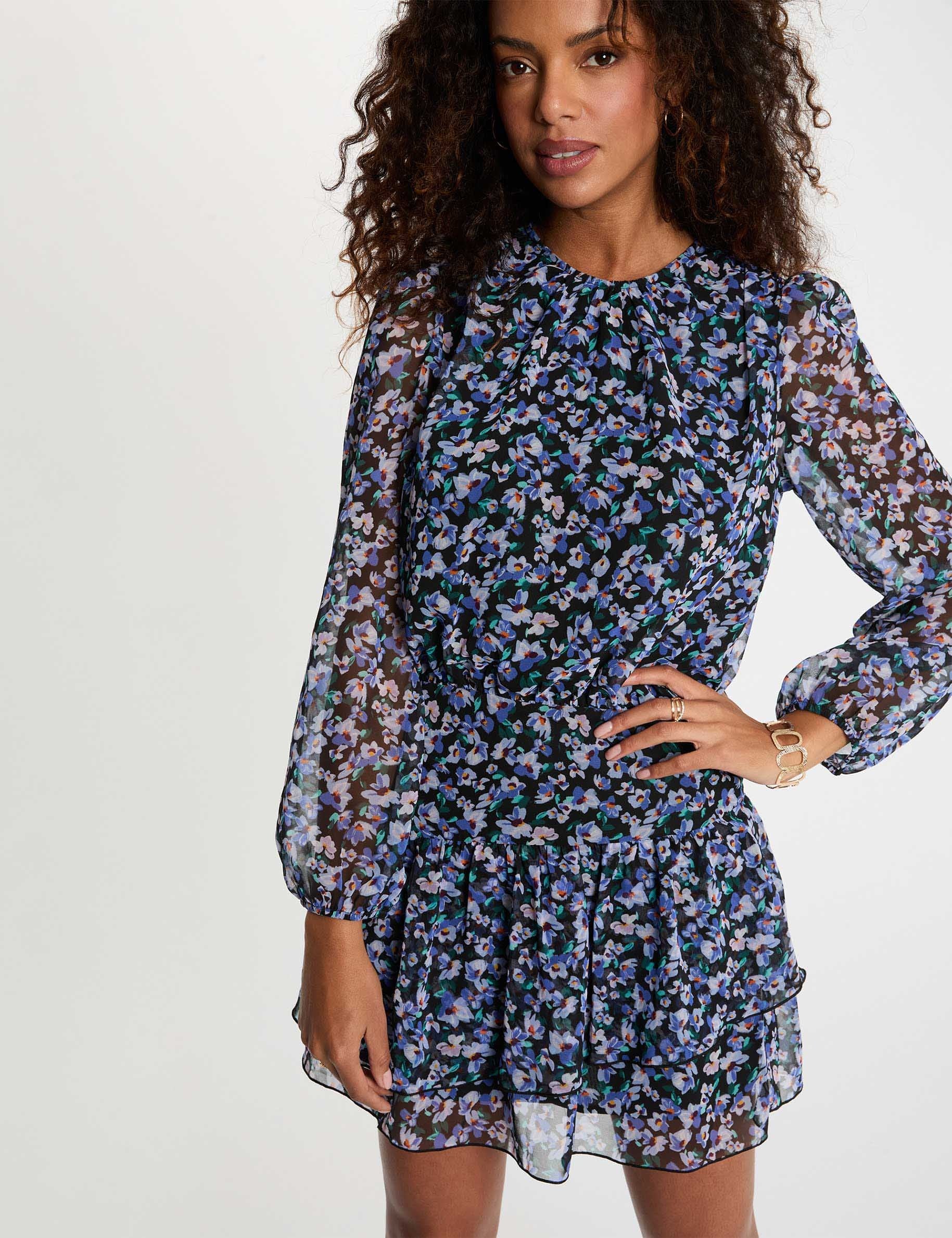Vestido corto con cuello redondo multicolor mujer