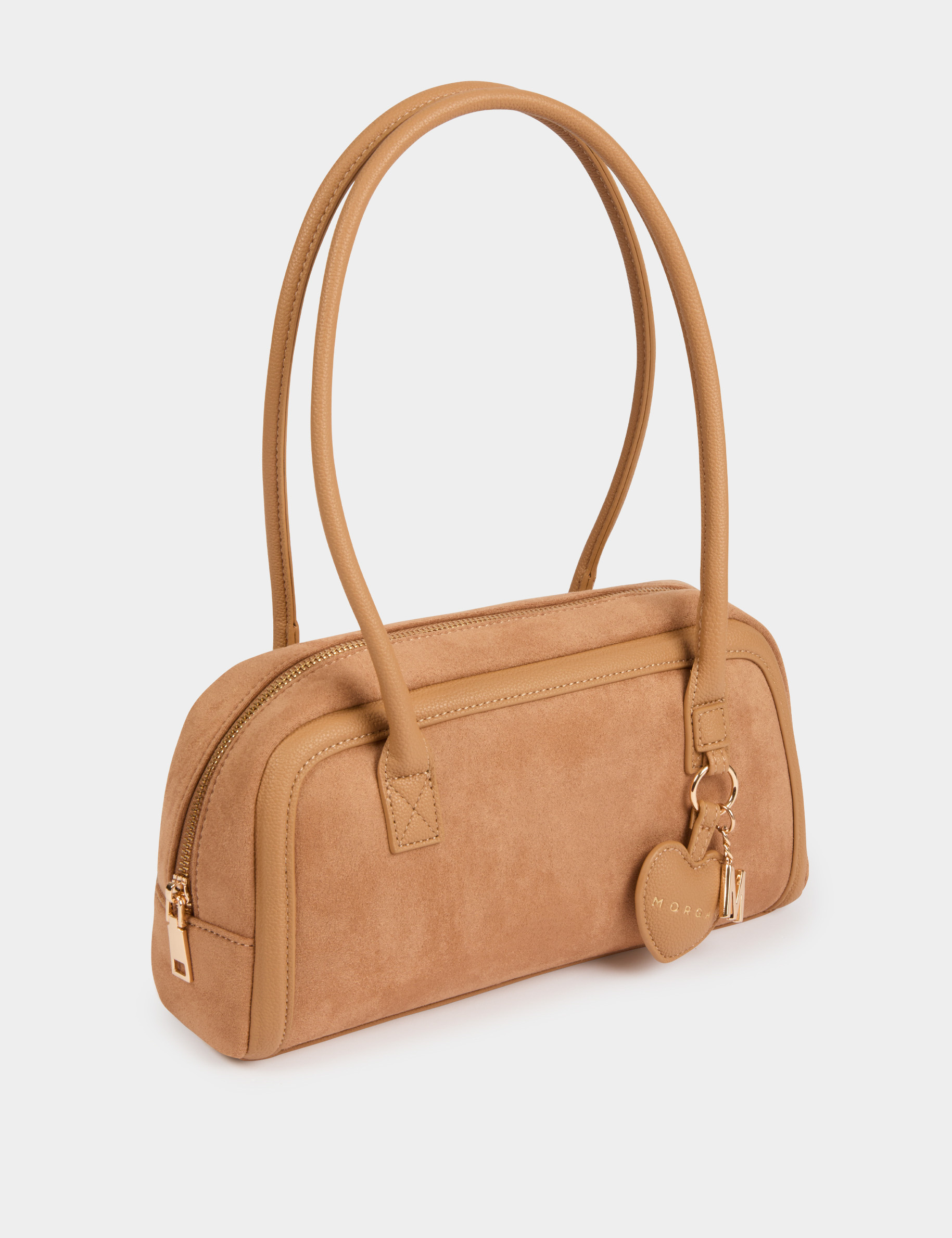 Bolso baguette de ante beige mujer