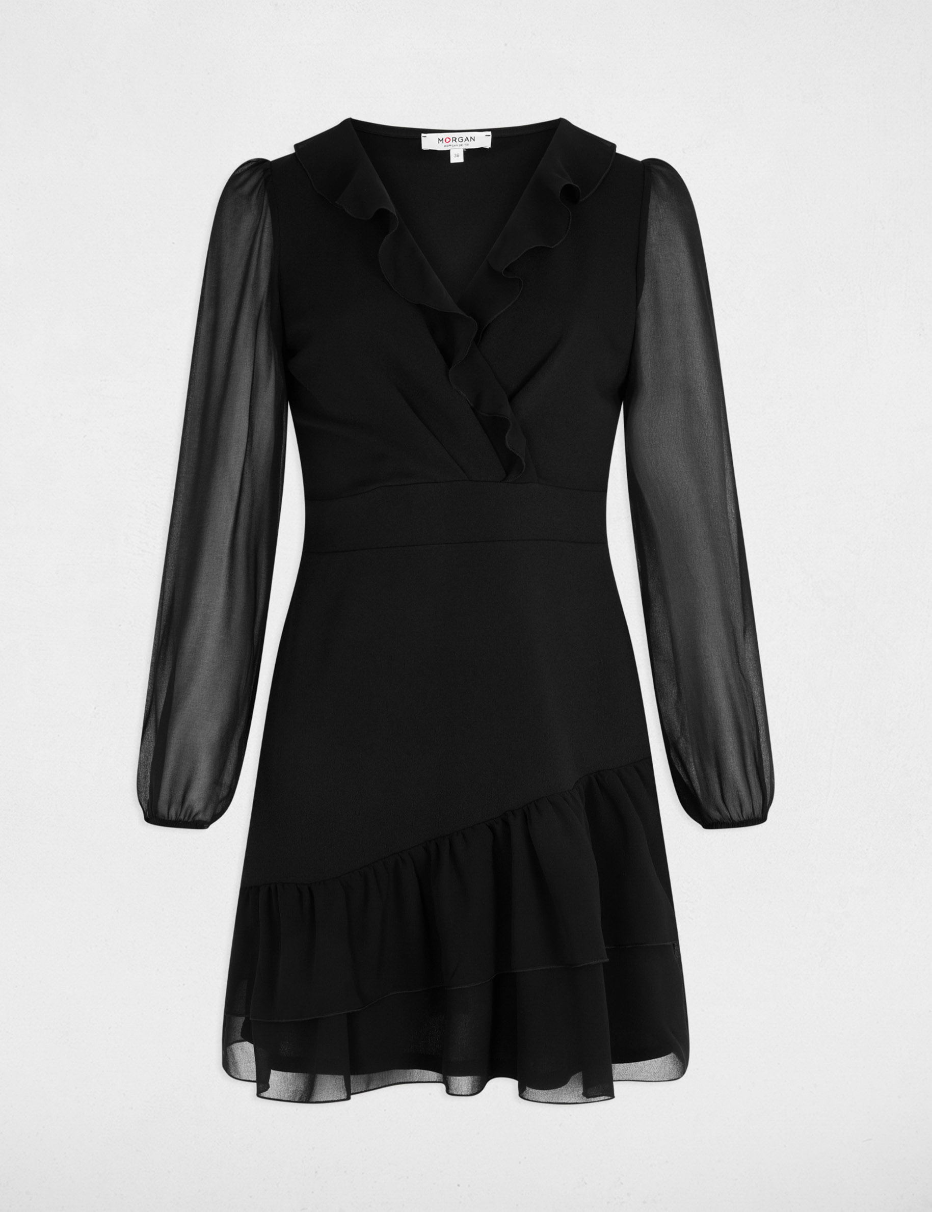 Vestido de gasa con cuello en v negro mujer