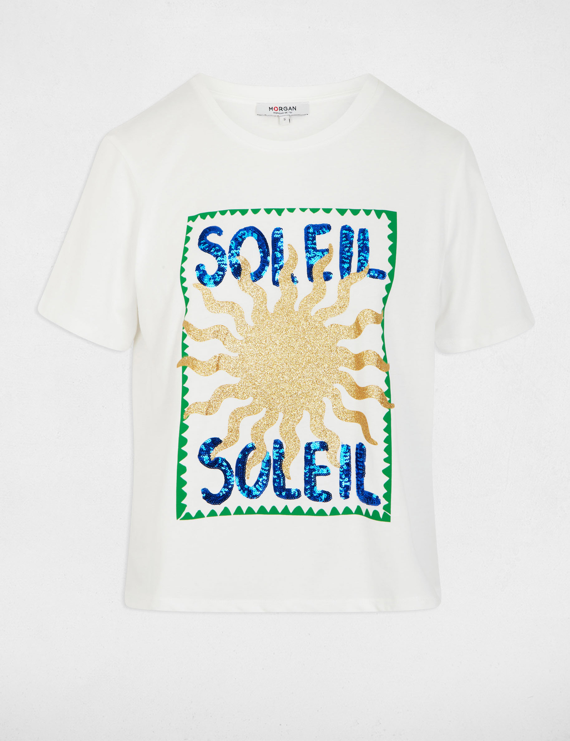 Camiseta cuello redondo con dise&ntilde;o blanco mujer