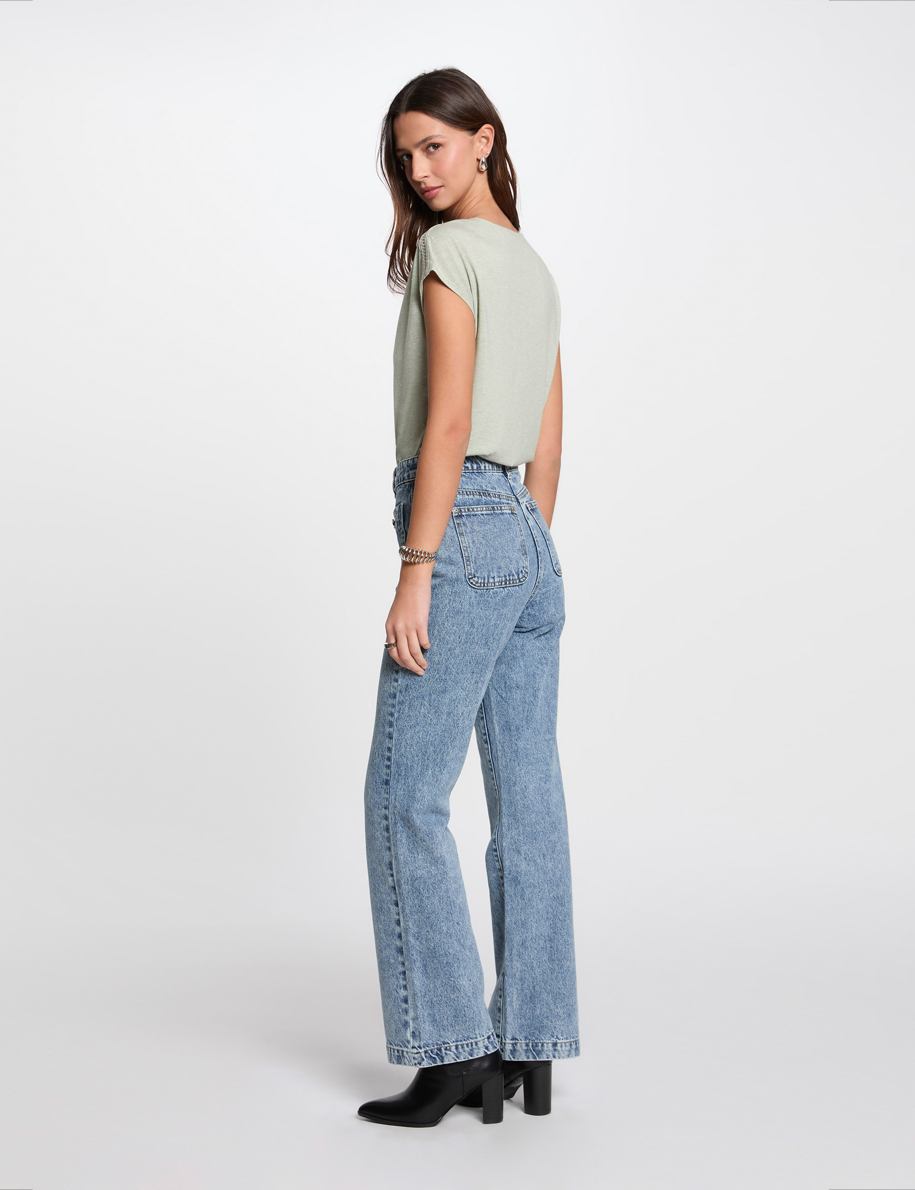 vaquero de pernera ancha denim doble stone mujer Vaquero de pernera ancha denim doble stone mujer