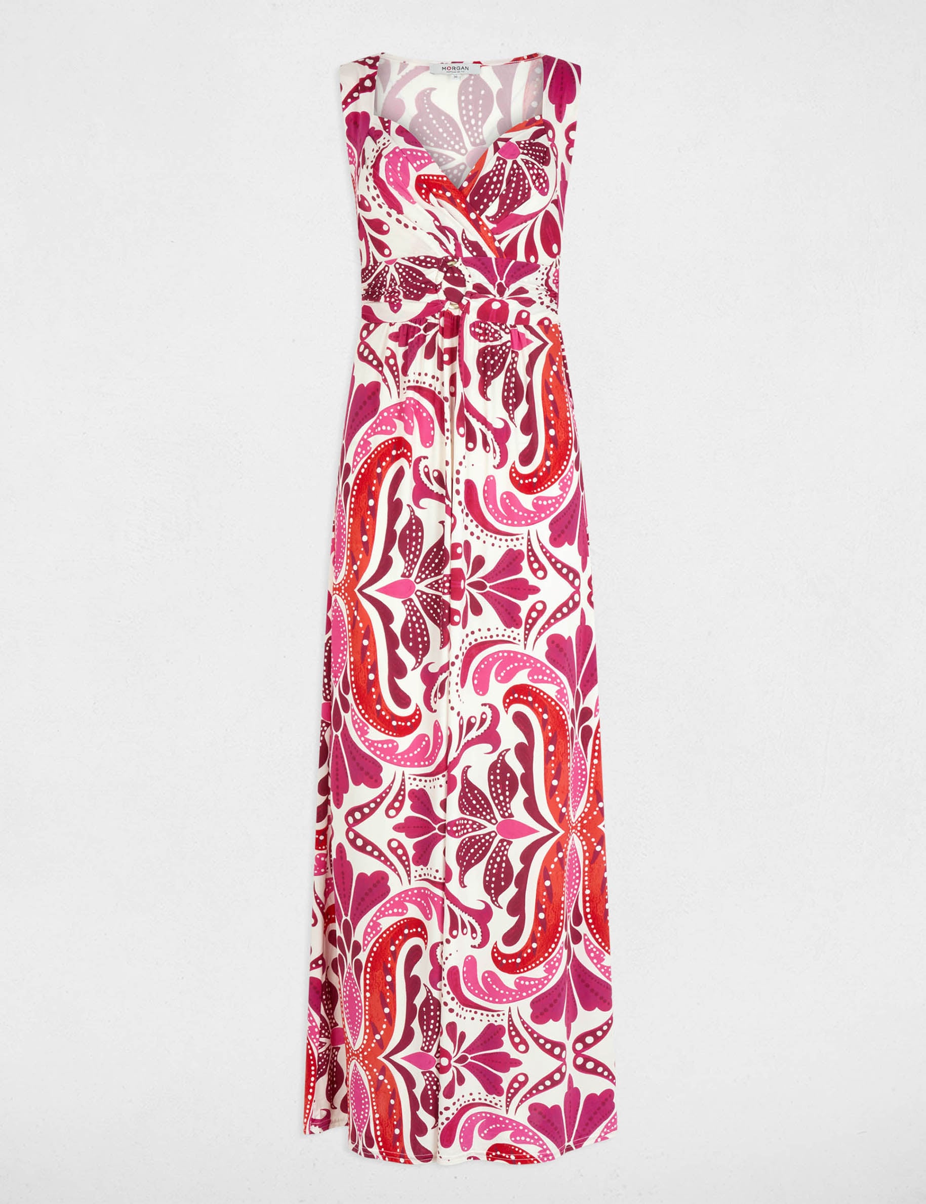 Vestido largo cuello coraz&oacute;n multicolor mujer