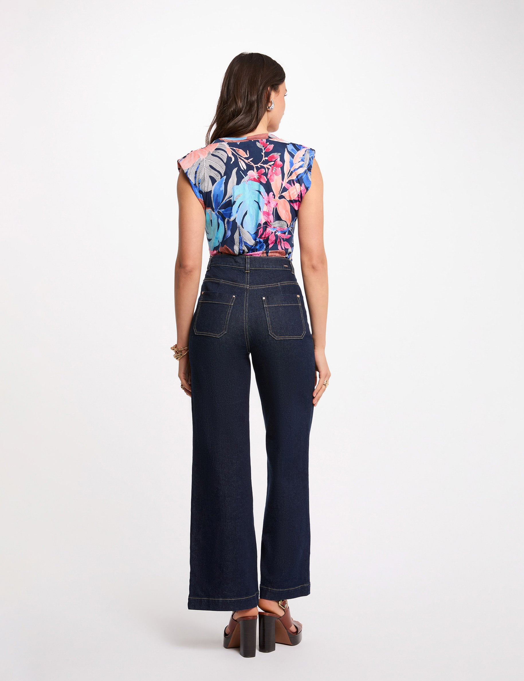 Camiseta ajustada sin mangas multicolor mujer