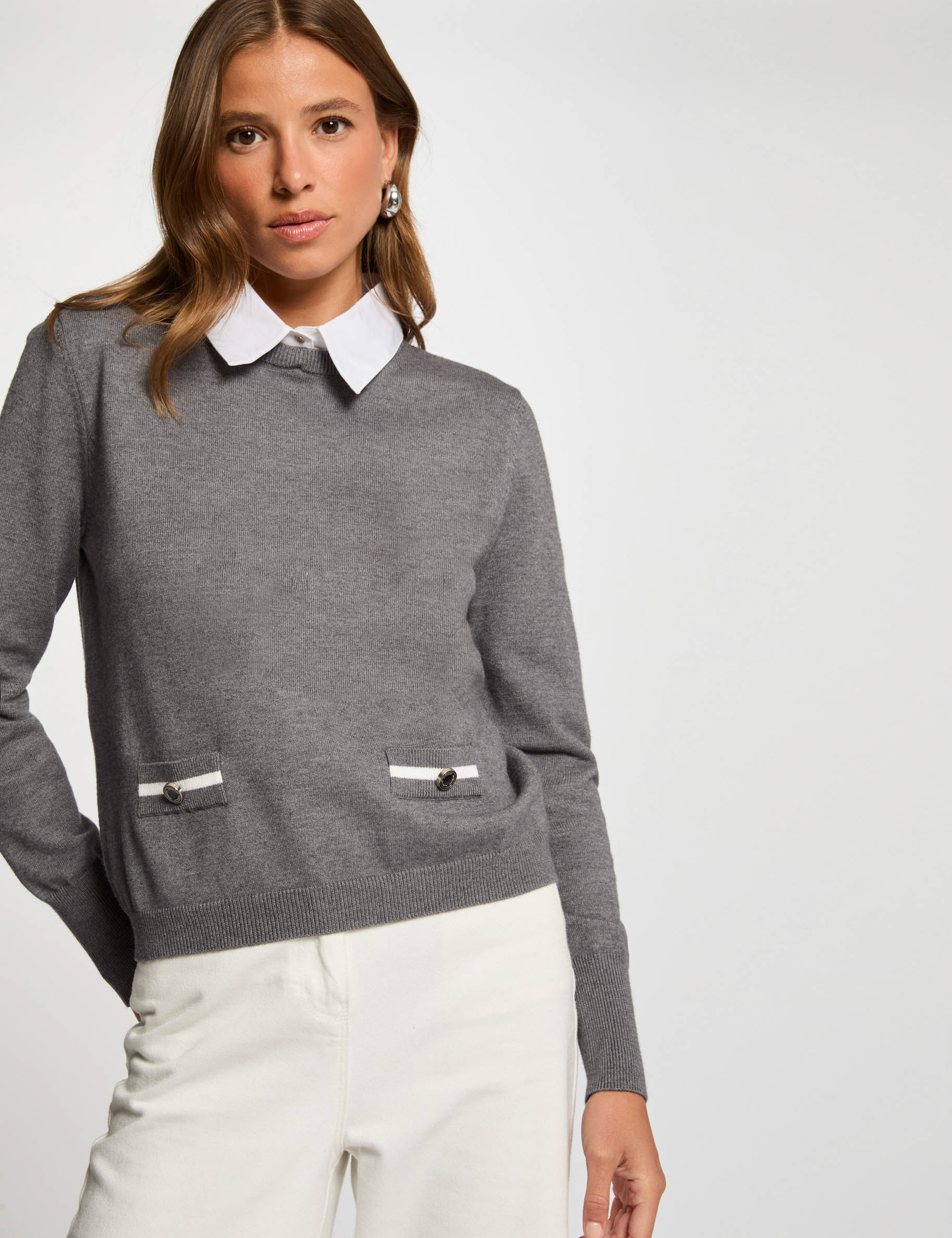 Jersey cuello tipo camisa gris oscuro mujer