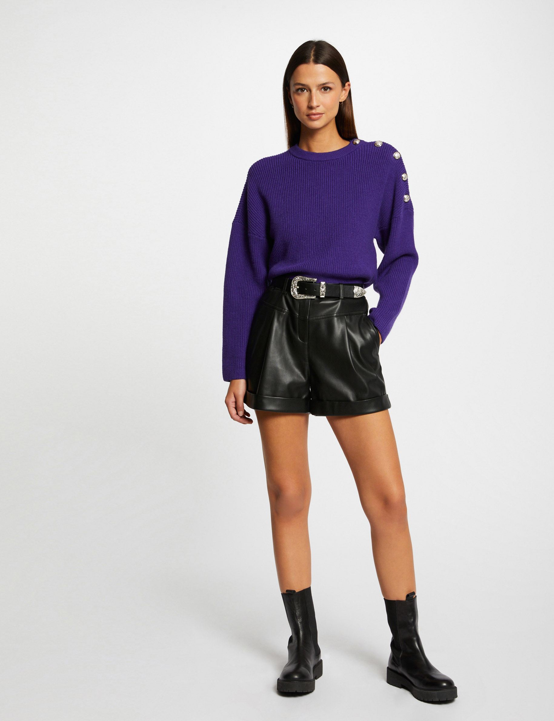 Jersey manga larga con botones violeta mujer