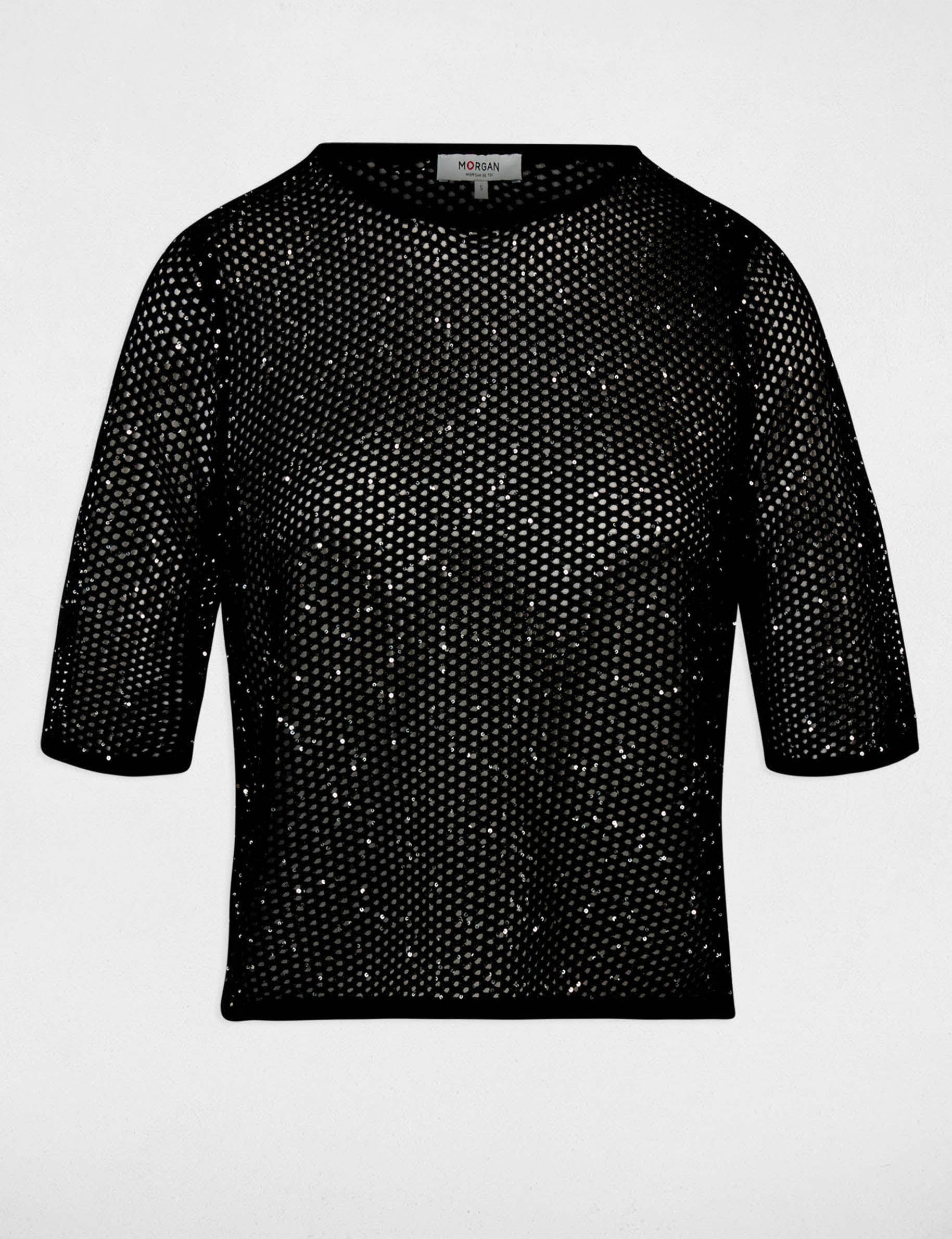 Camiseta de malla negro mujer