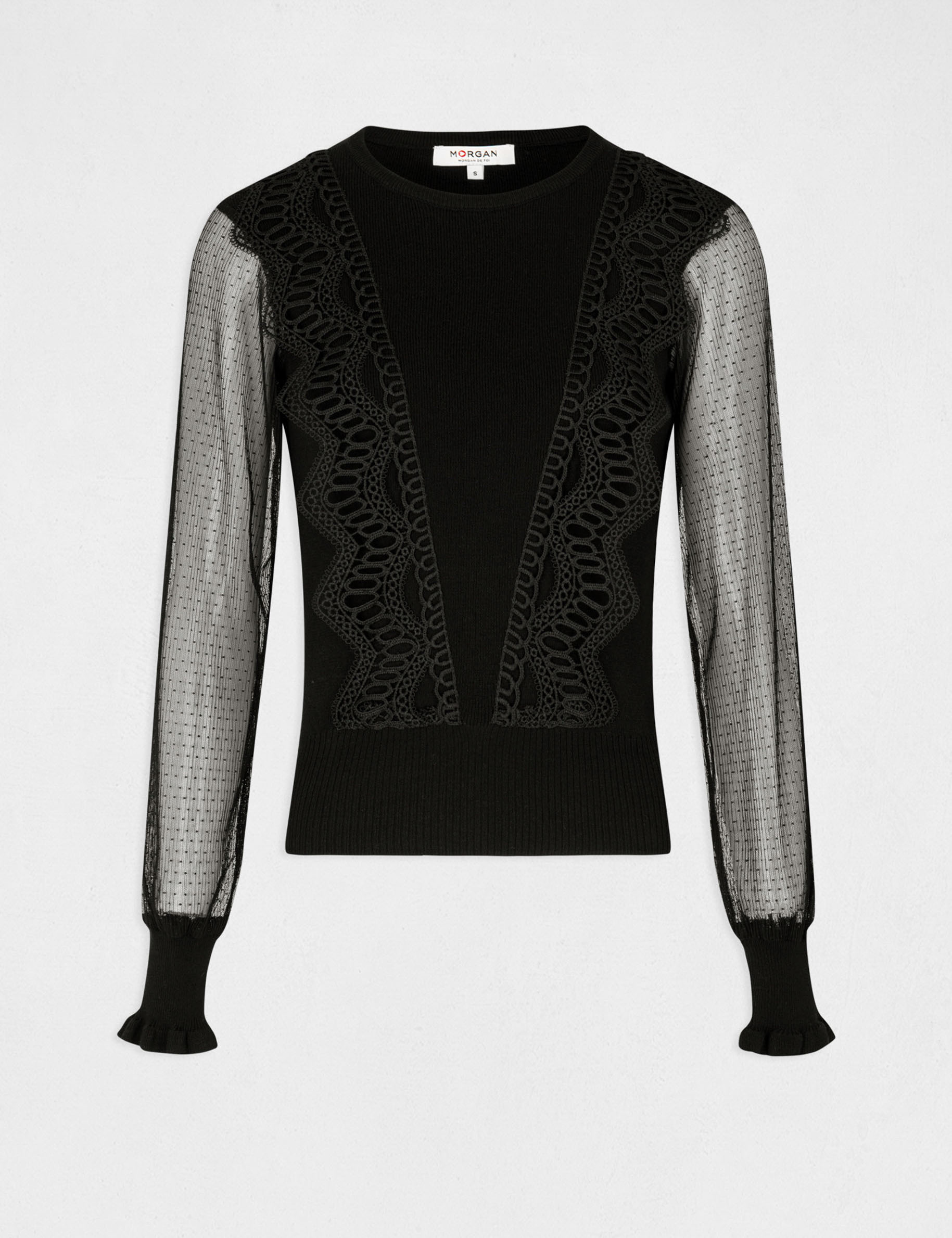 jersey manga larga con plumeti negro mujer Jersey manga larga con plumeti negro mujer