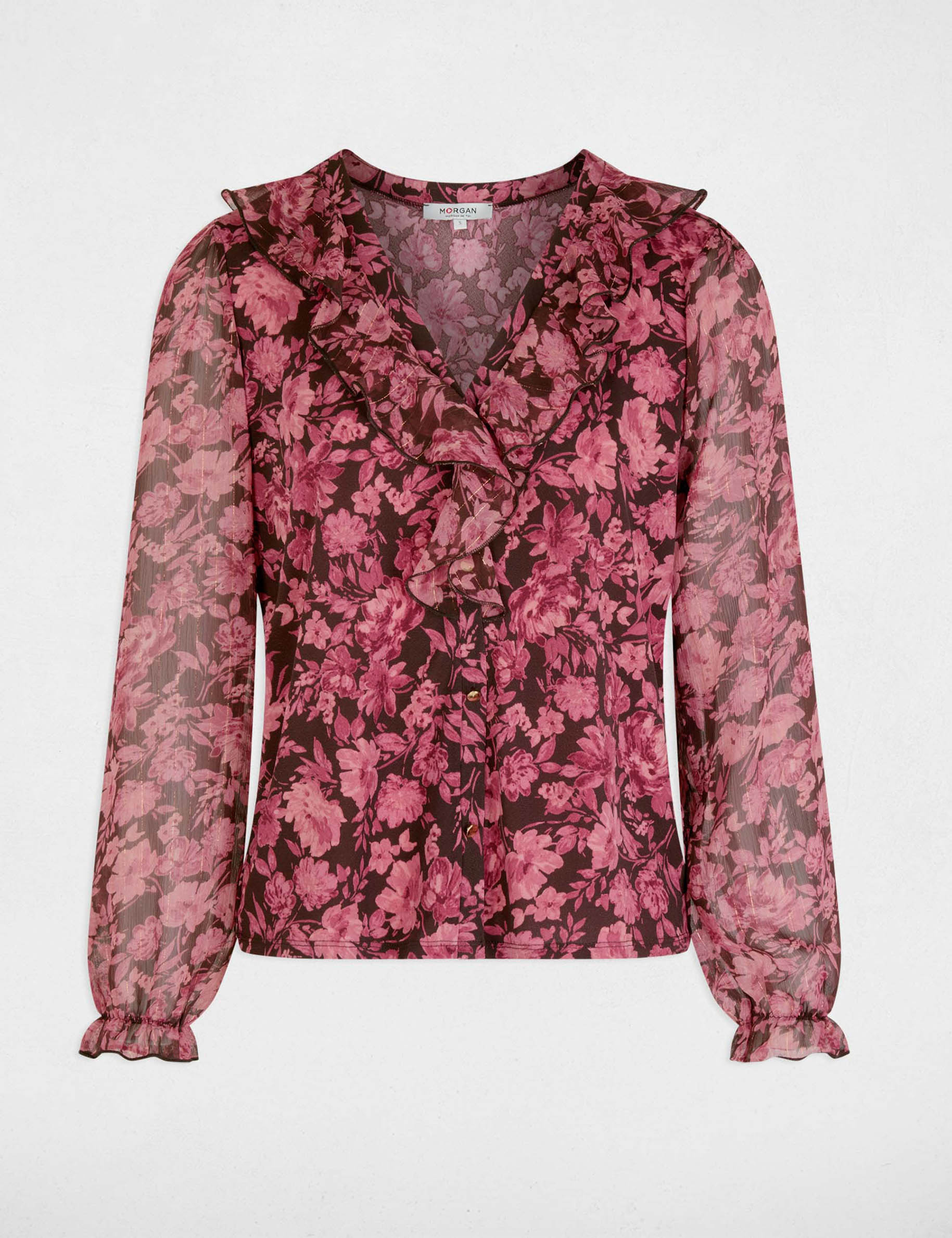 Camiseta de voile con cuello v burdeos mujer