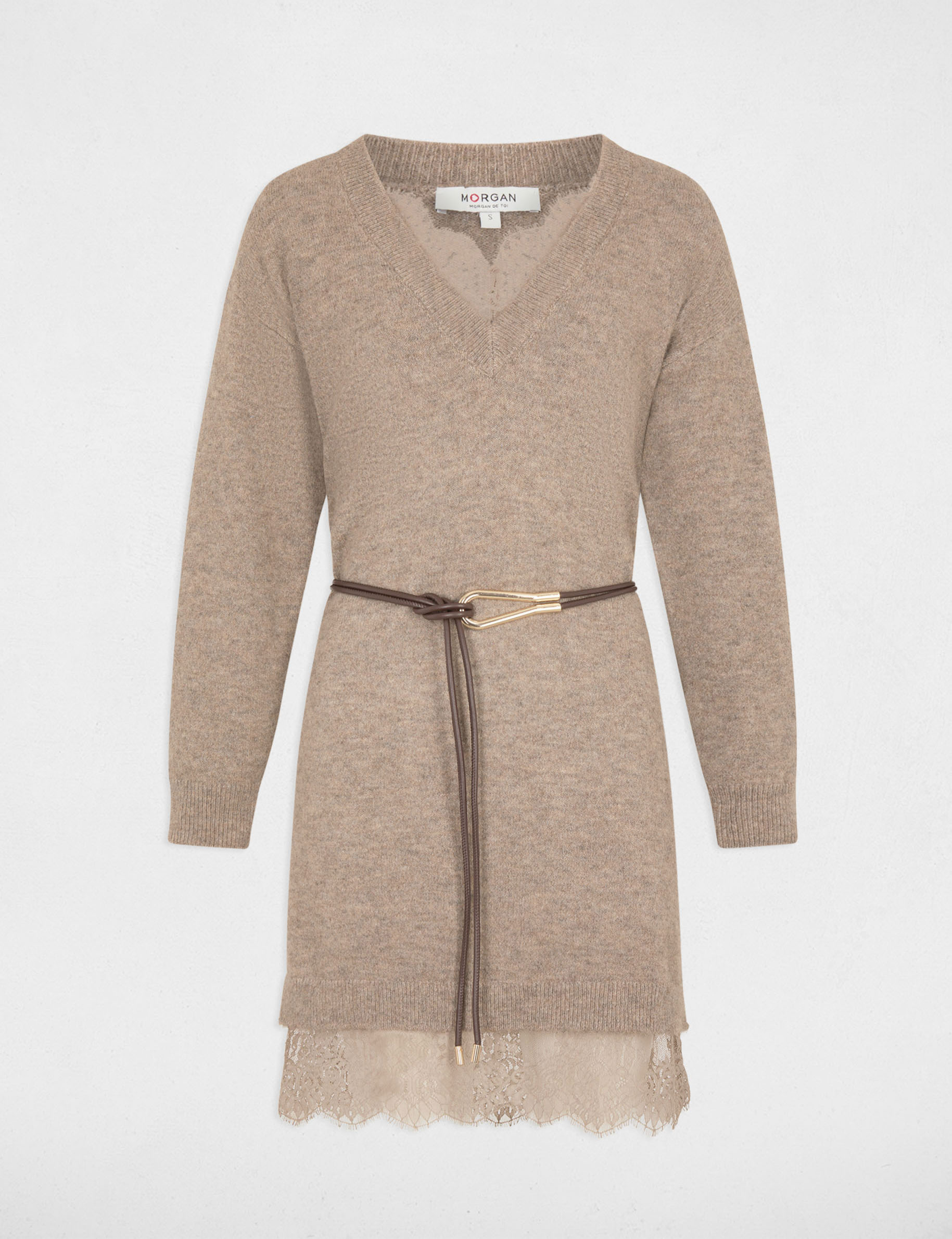 Vestido de punto con cuello en v topo mujer