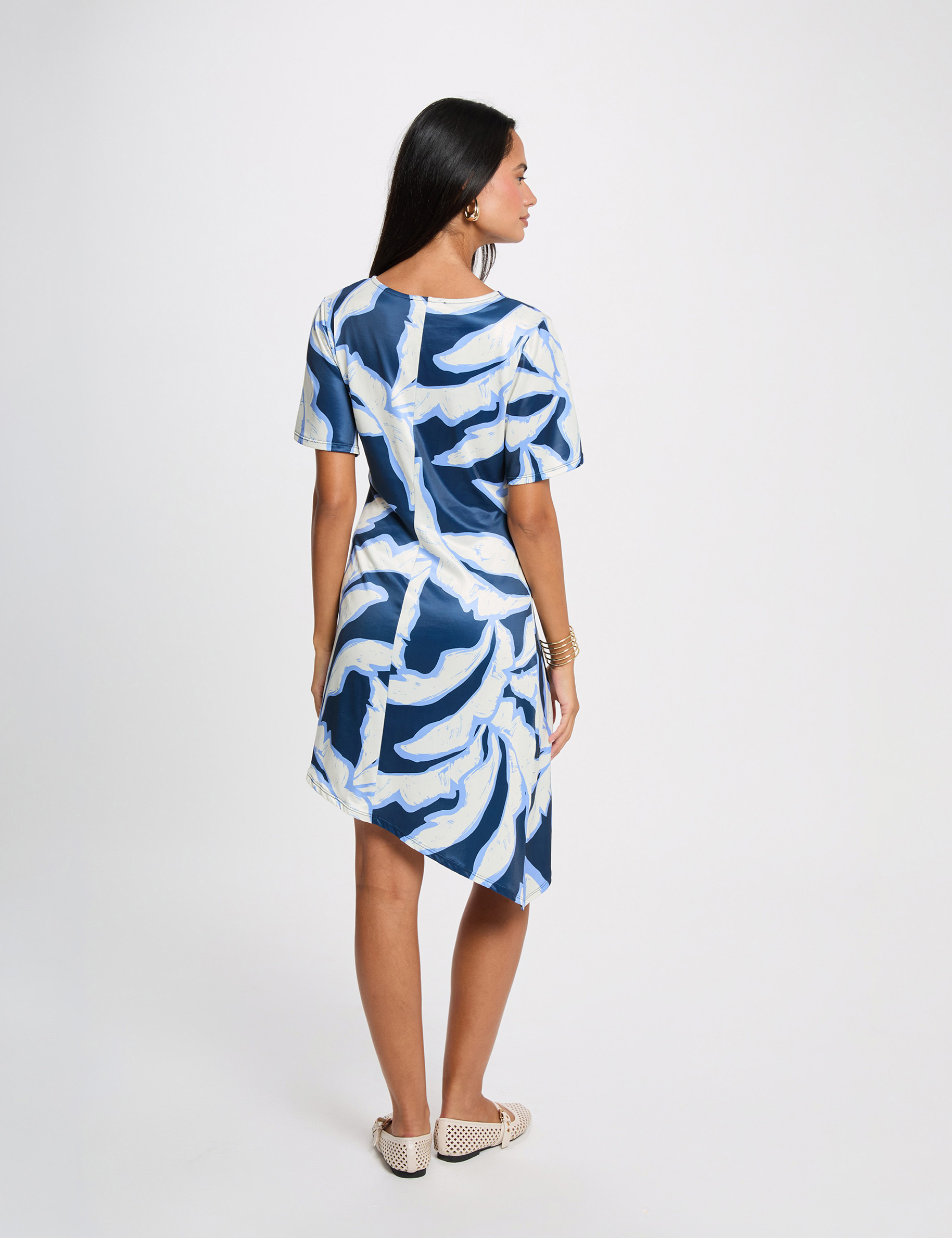 Vestido asim&eacute;trico estampado multicolor mujer