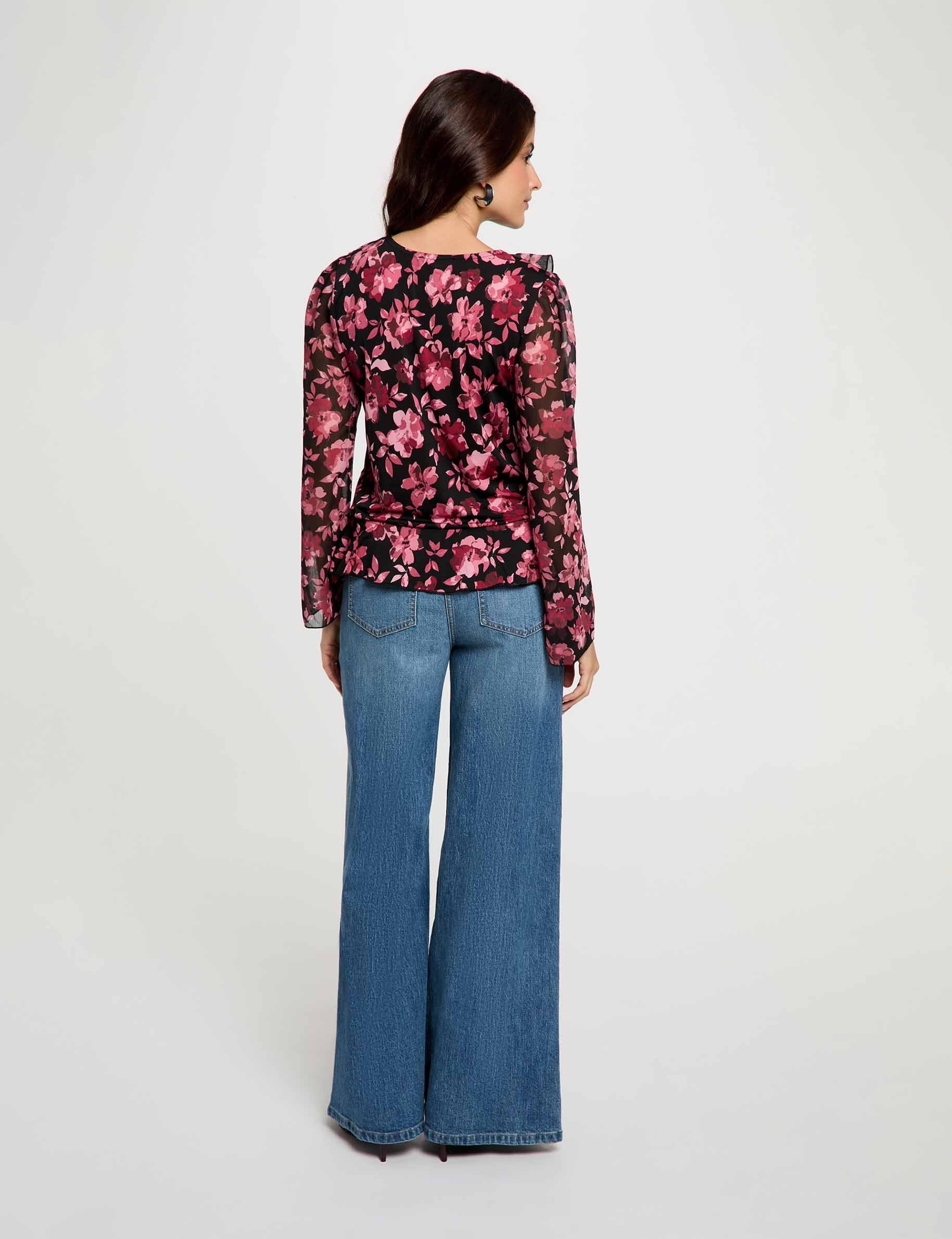 Blusa cuello v con volantes multicolor mujer