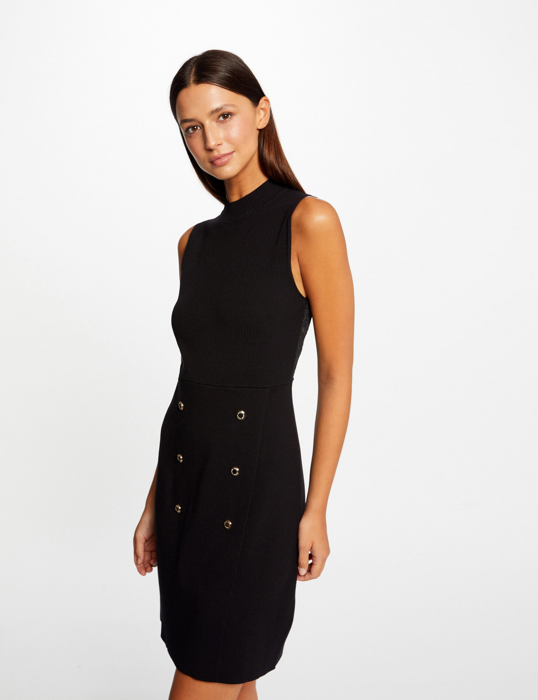 vestido de punto entallado con encaje negro mujer Vestido de punto entallado con encaje negro mujer