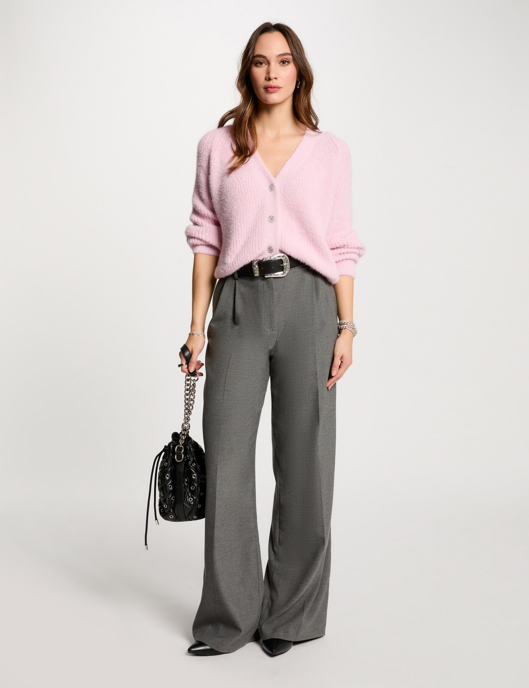 cardigan manga larga rosa pastel mujer Cárdigan manga larga rosa pastel mujer