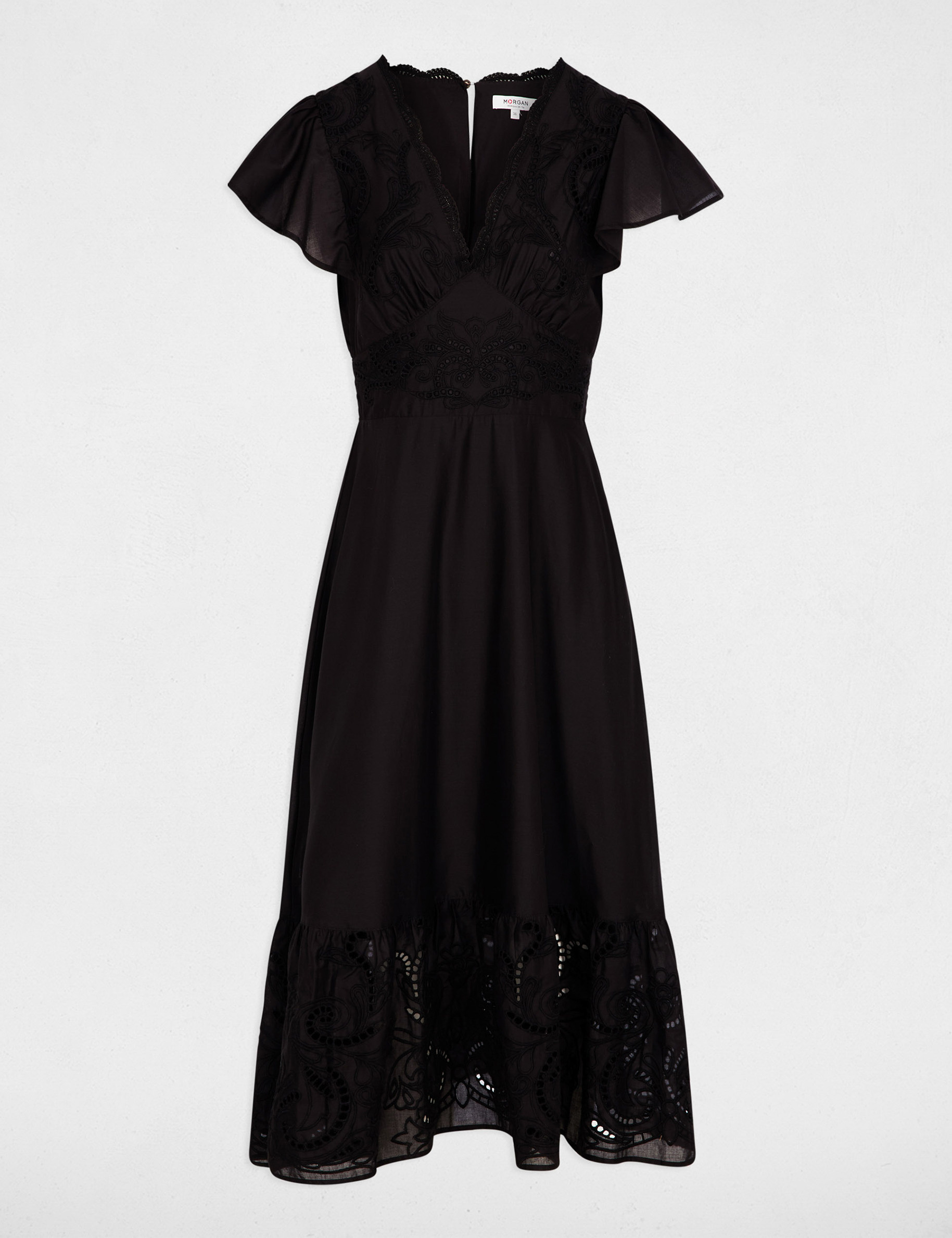 Vestido largo bordado negro mujer
