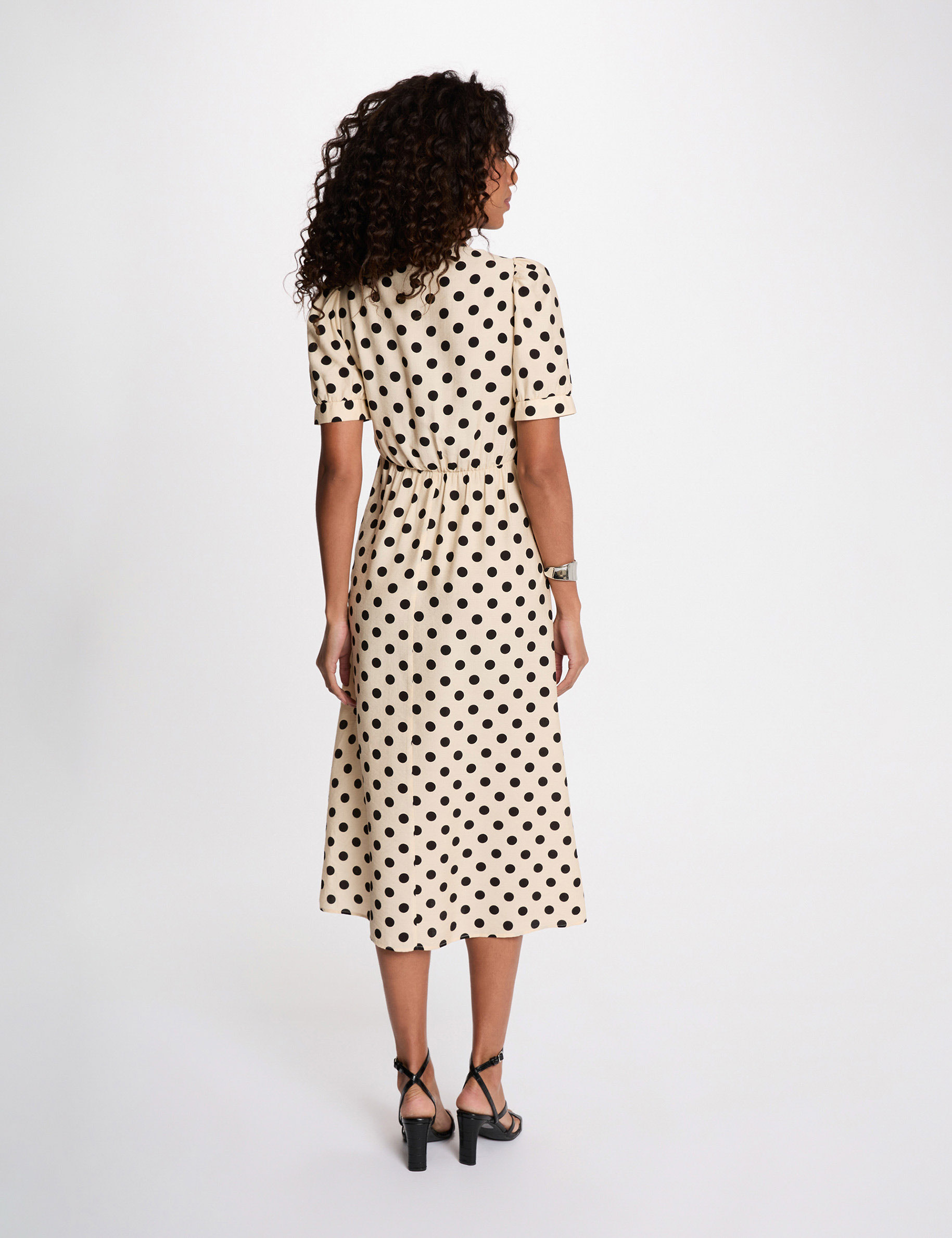Vestido midi con mangas abullonadas multicolor mujer