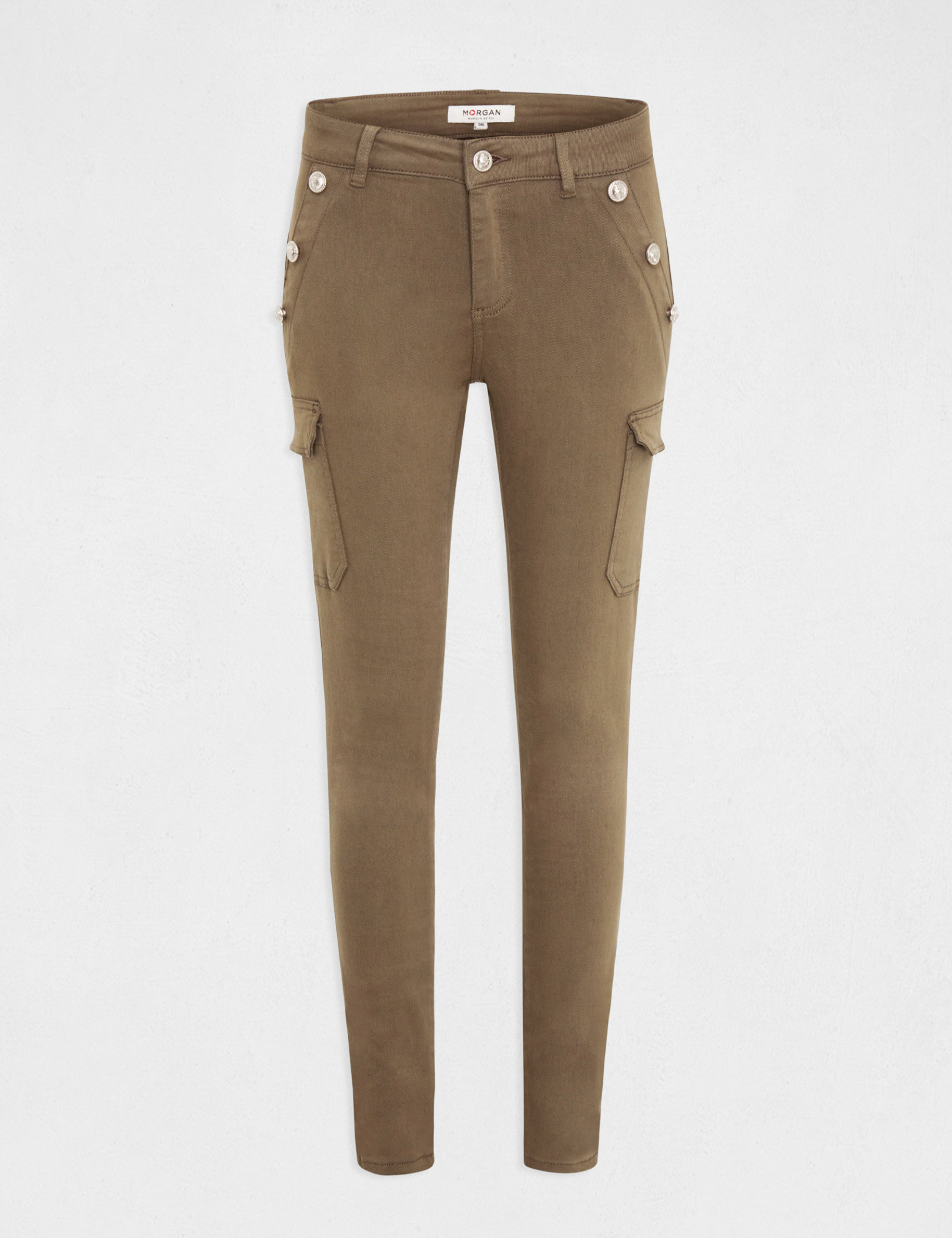 vaquero cargo skinny con botones verde caqui mujer Vaquero cargo skinny con botones verde caqui mujer