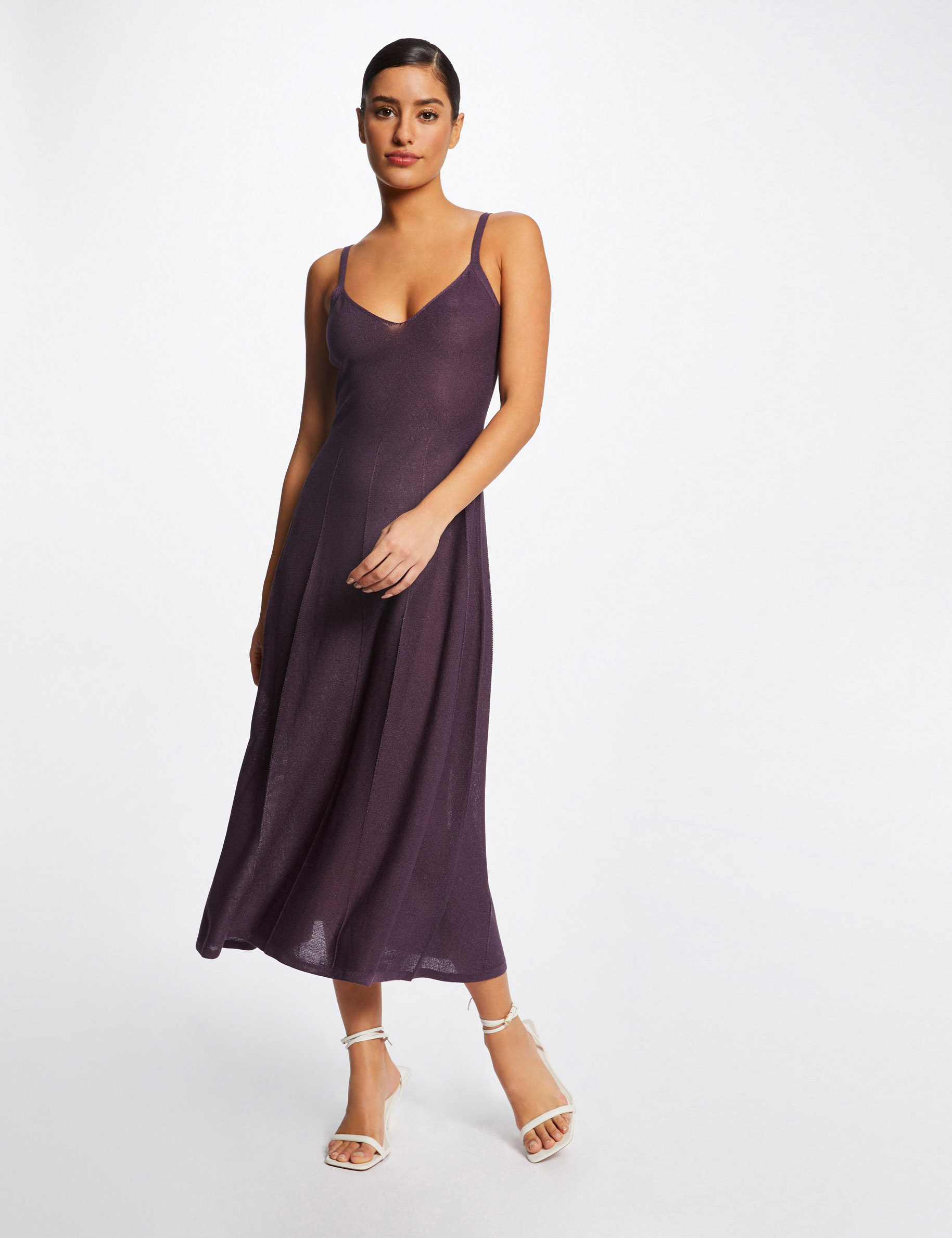 Vestido de punto midi acampanado ciruela mujer Vestido de punto midi acampanado ciruela mujer
