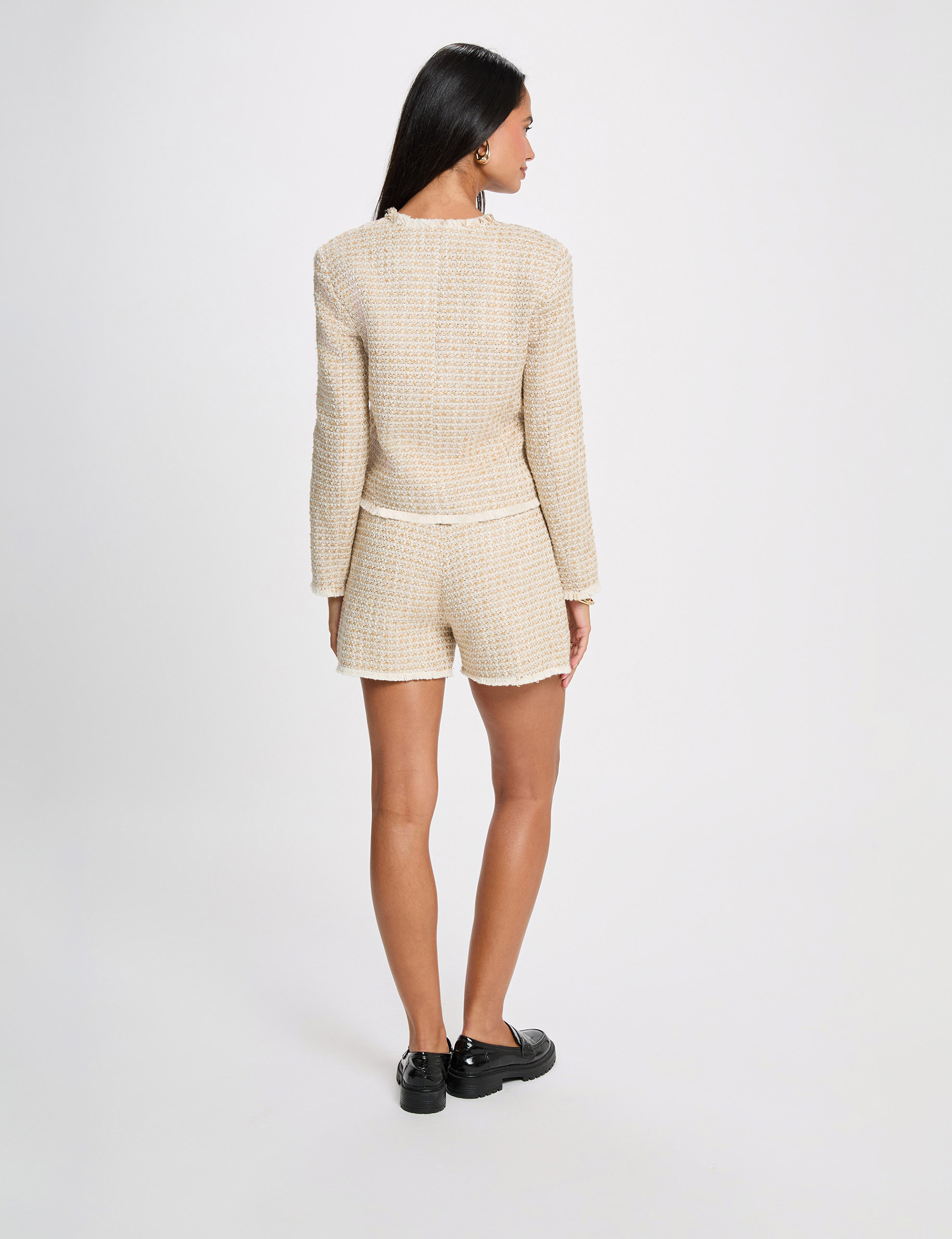 Pantal&oacute;n corto de tweed de tiro alto multicolor mujer