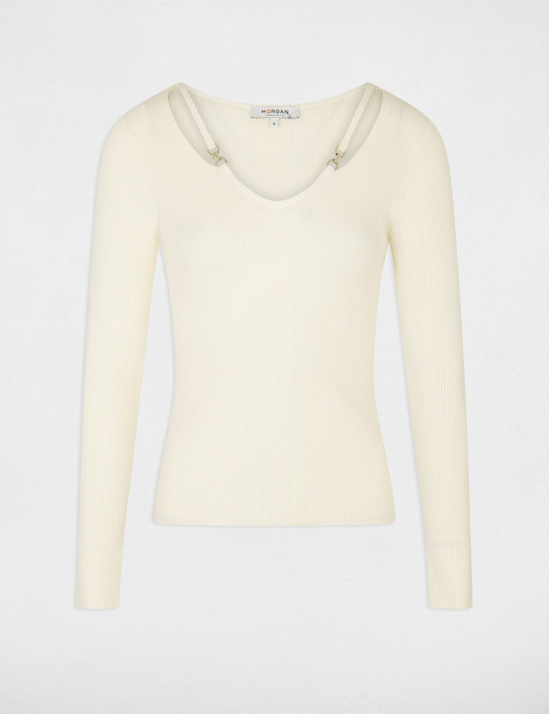 Jersey manga larga con hebillas marfil mujer