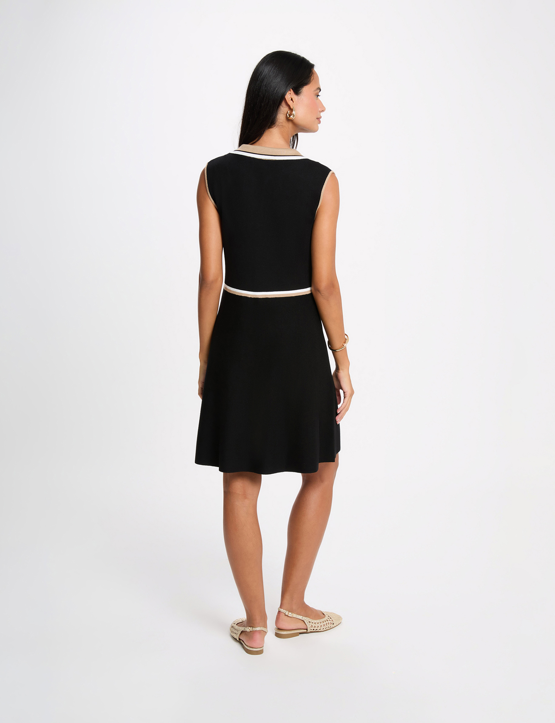 Vestido de punto con cuello vuelto negro mujer