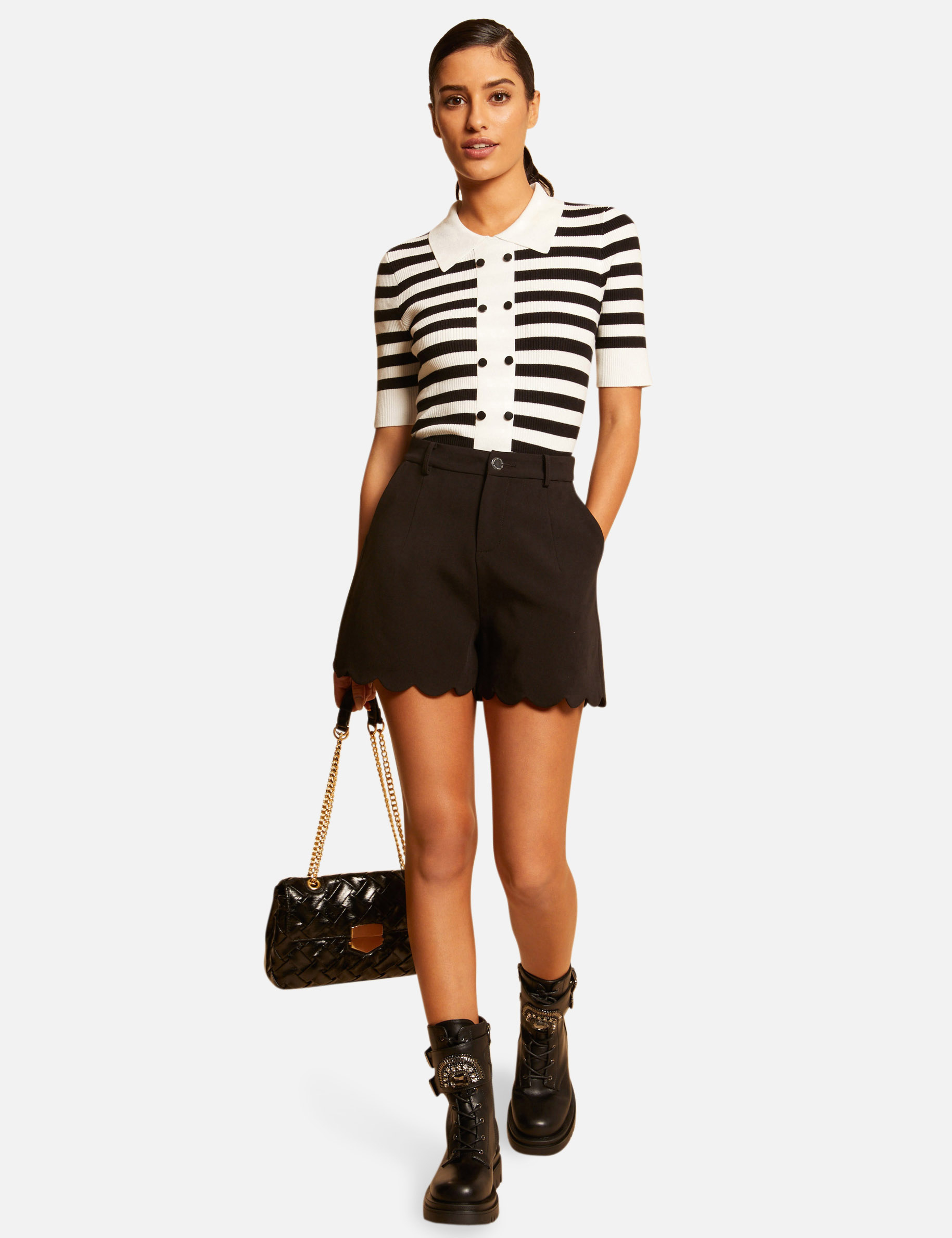 jersey manga corta con rayas negro mujer Jersey manga corta con rayas negro mujer