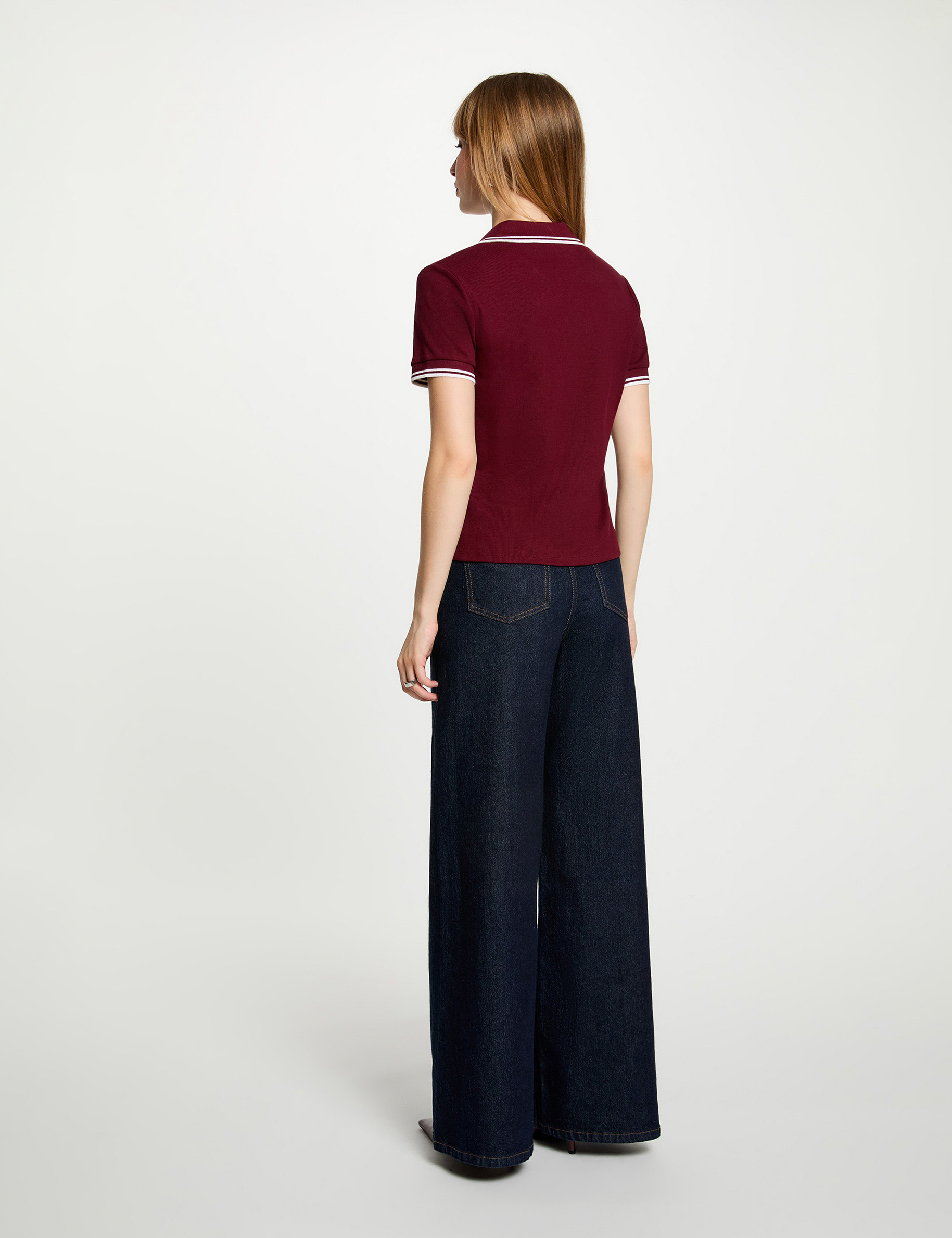 Polo ajustado burdeos mujer