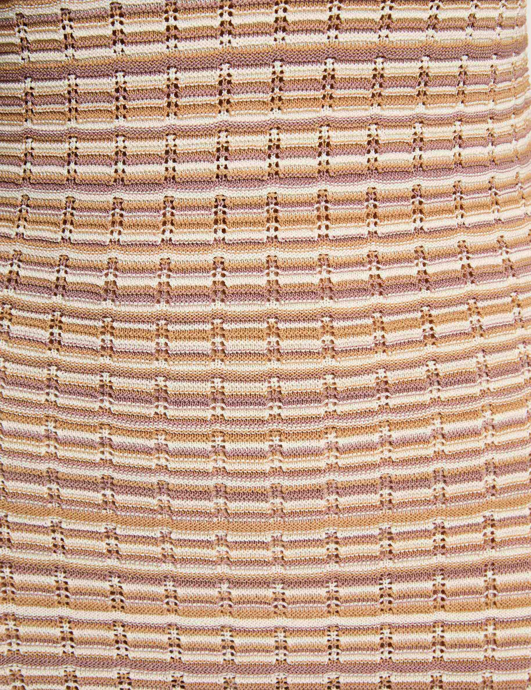 Vestido de punto con cuello en v beige mujer