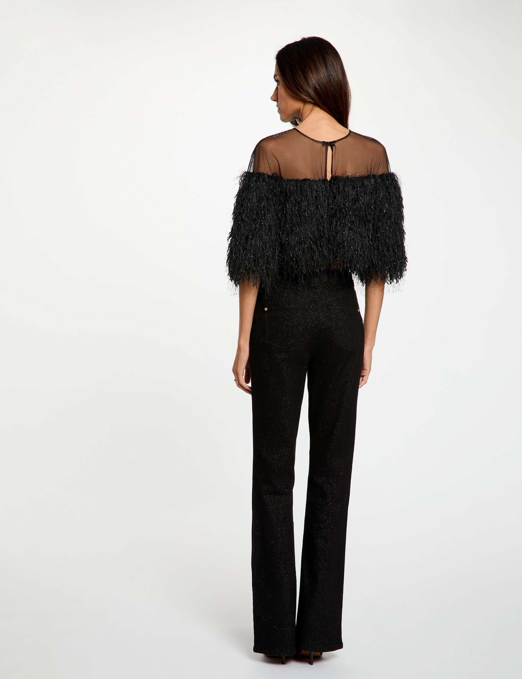Blusa de piel sint&eacute;tica negro mujer