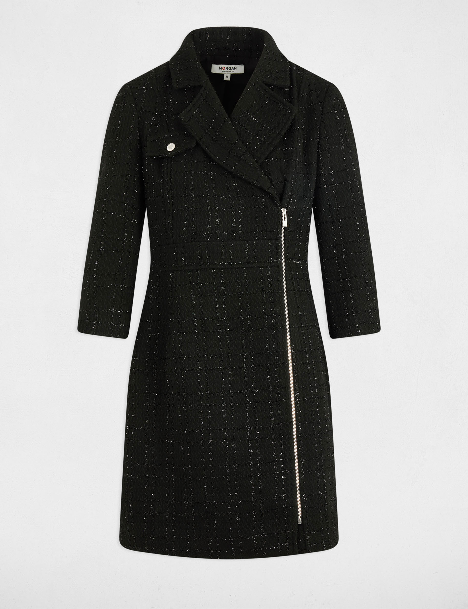 Vestido corto de tweed negro mujer
