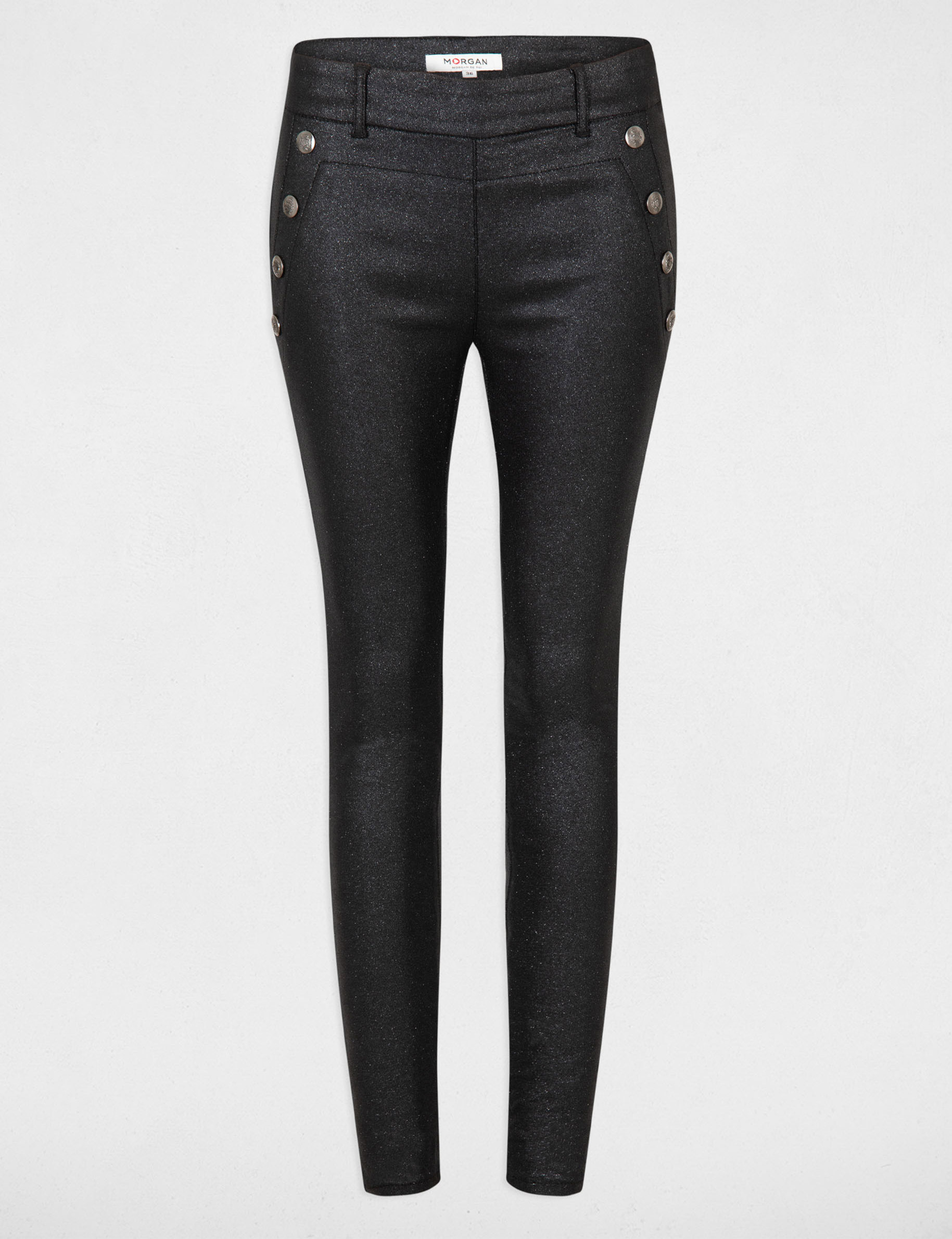 Pantalón skinny mojado y lentejuelas negro mujer
