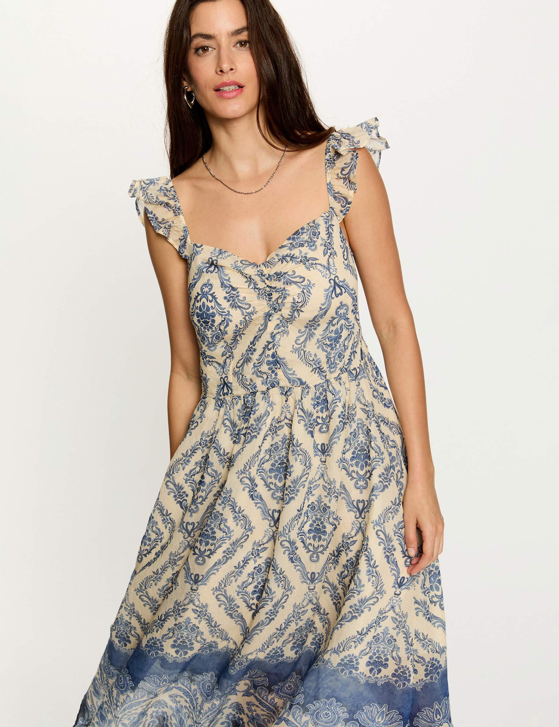 Vestido largo con cuello coraz&oacute;n multicolor mujer