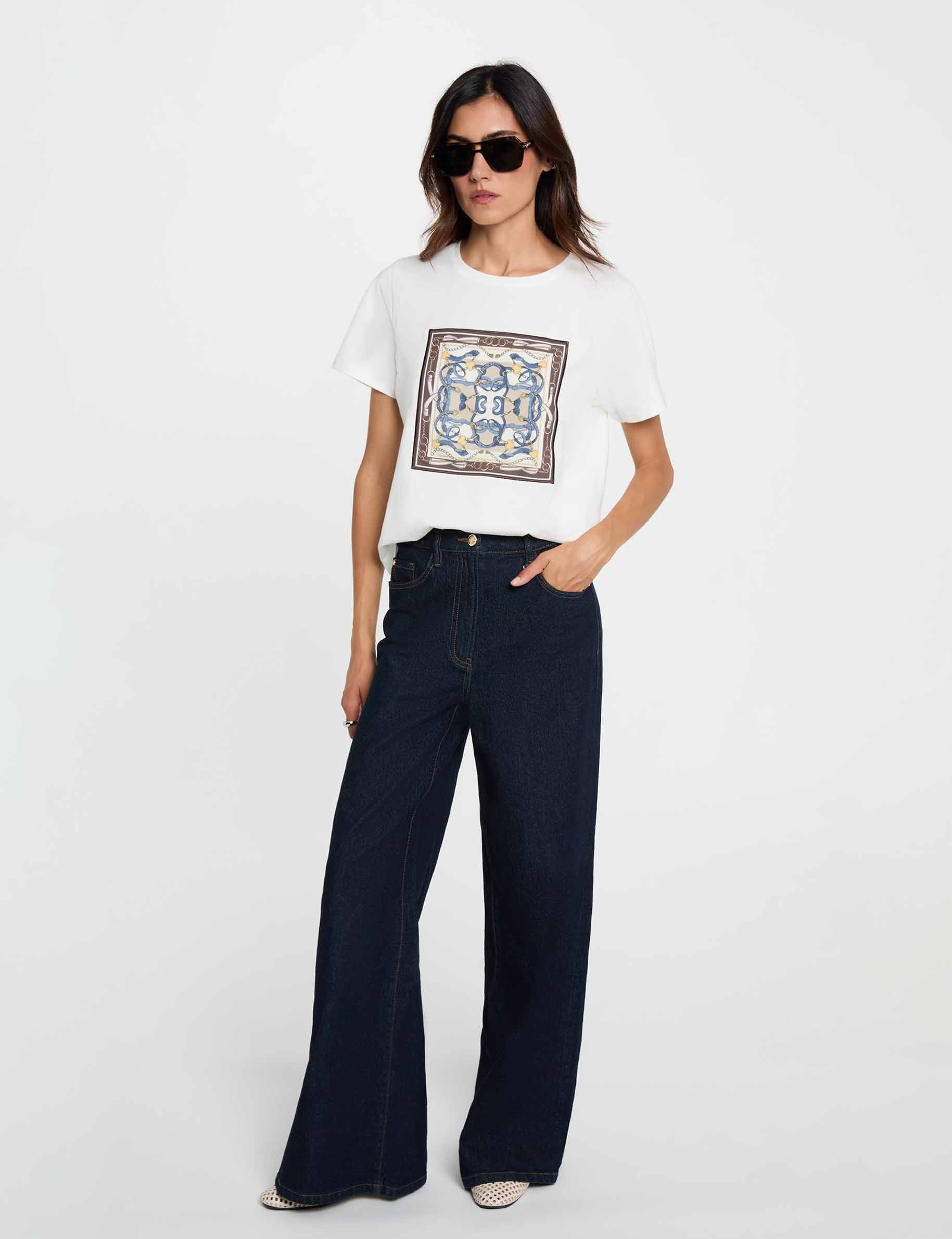 Camiseta estampada cuello redondo blanco mujer