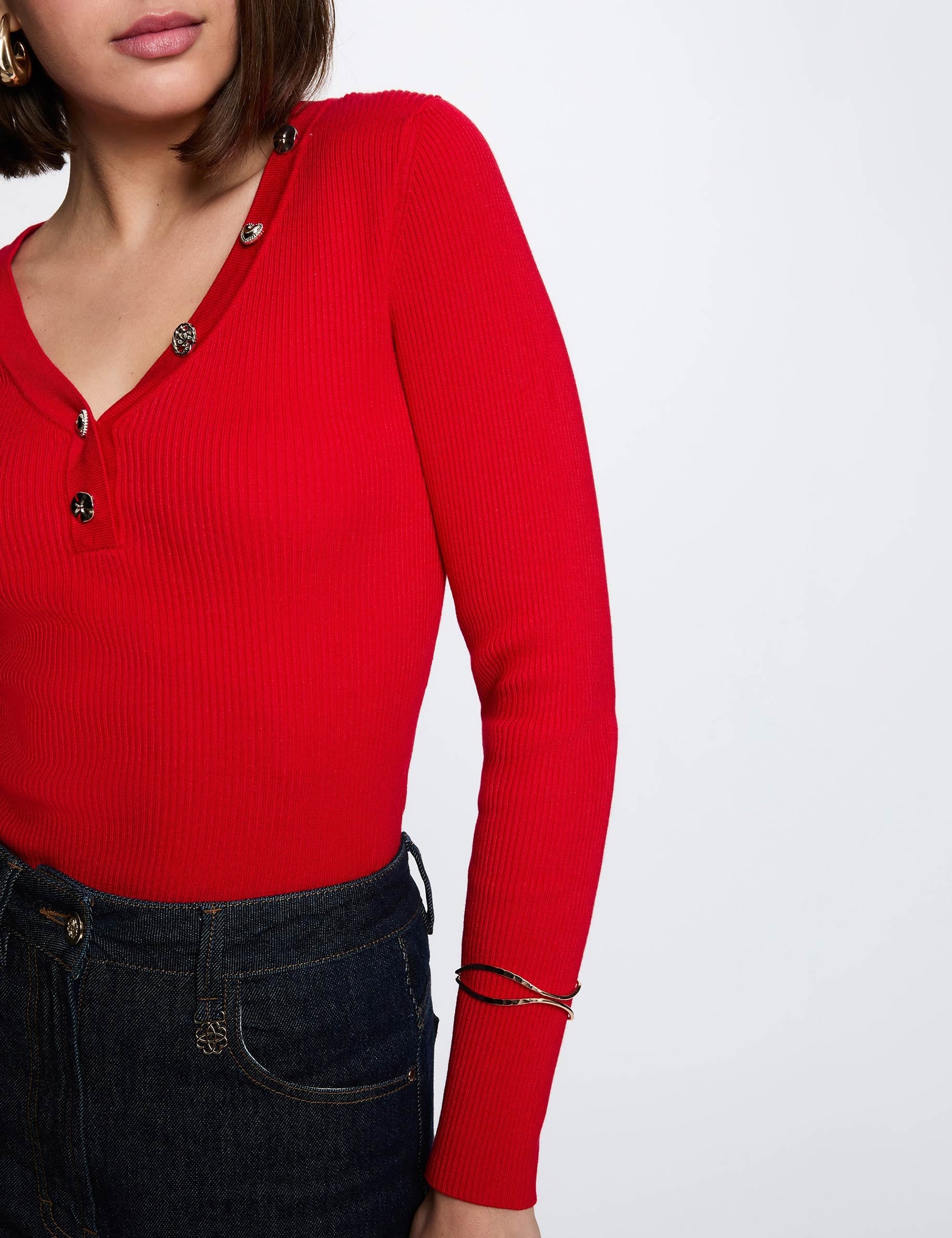 Jersey cuello v fantas&iacute;a rojo mujer