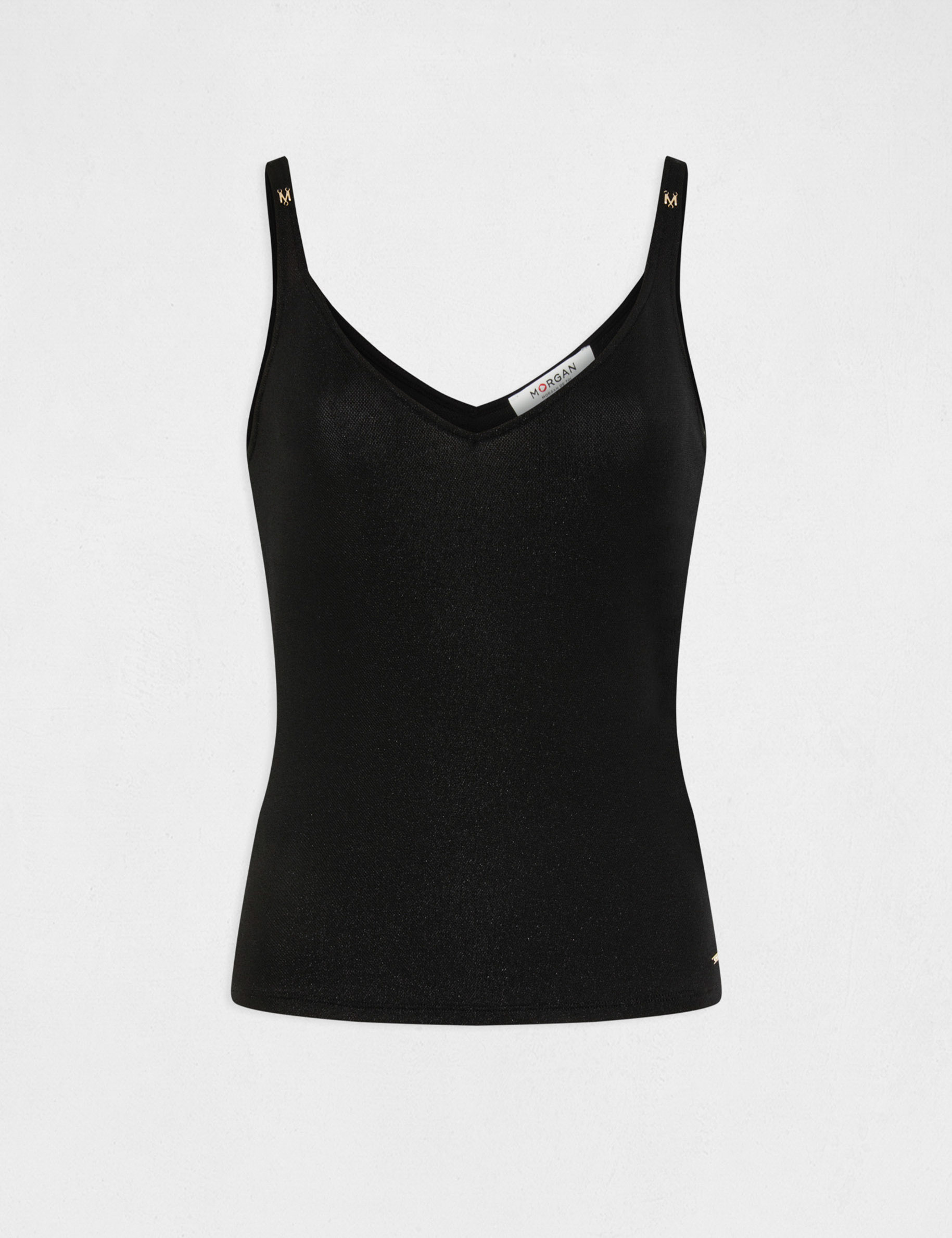 top escote en v hilos metalizados negro mujer Top escote en V hilos metalizados negro mujer