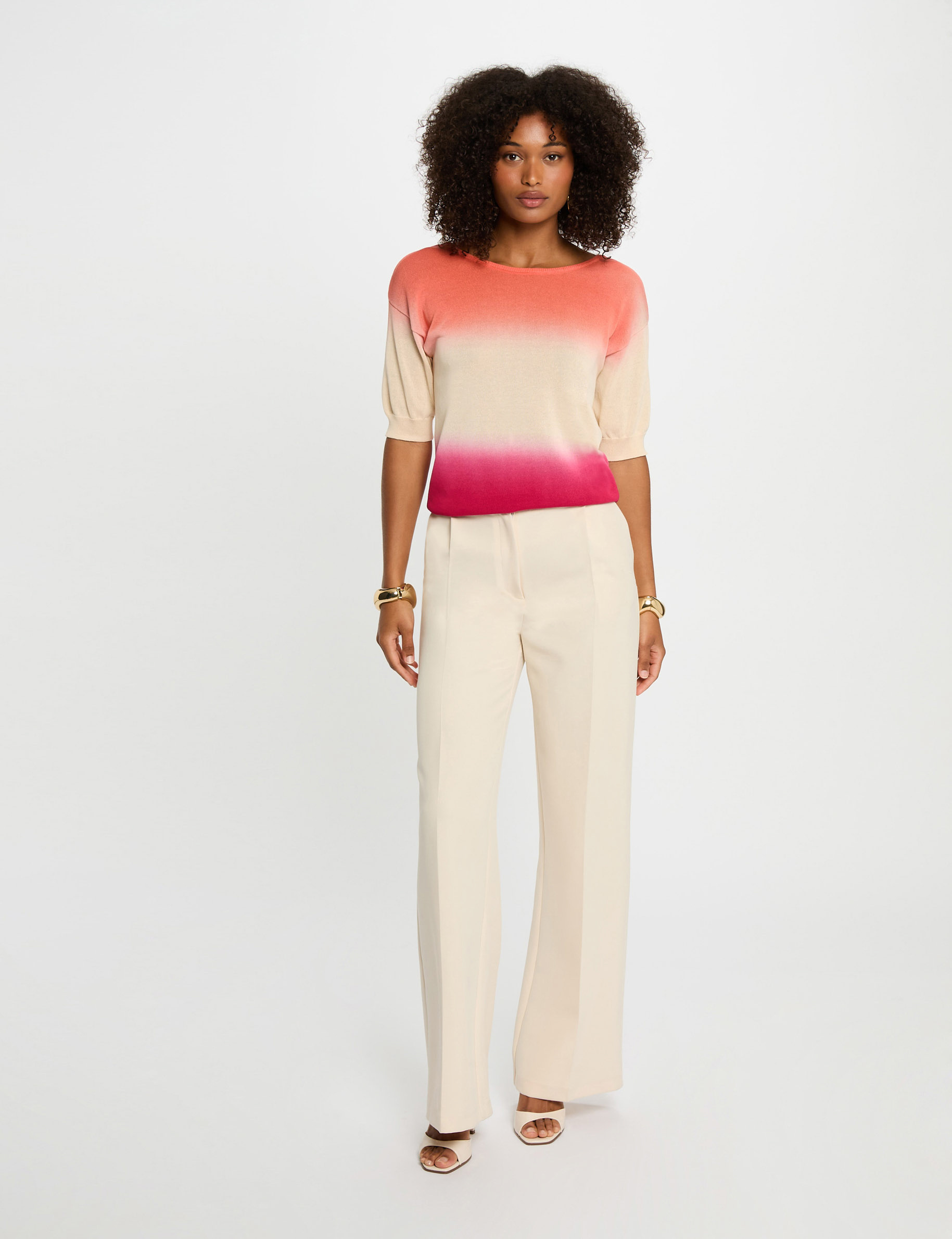 Pantalón pernera ancha pinzas creme mujer