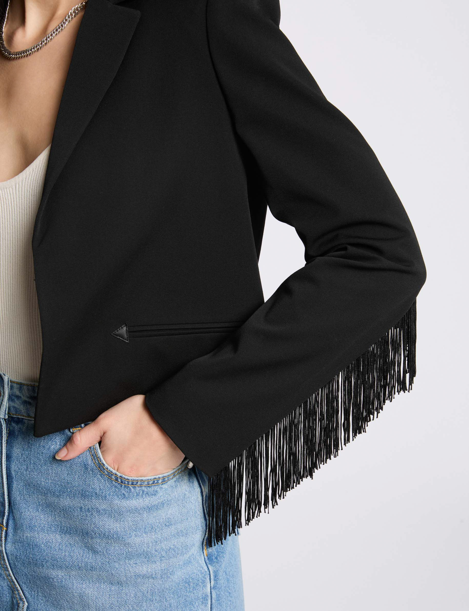 americana con flecos negro mujer Americana con flecos negro mujer