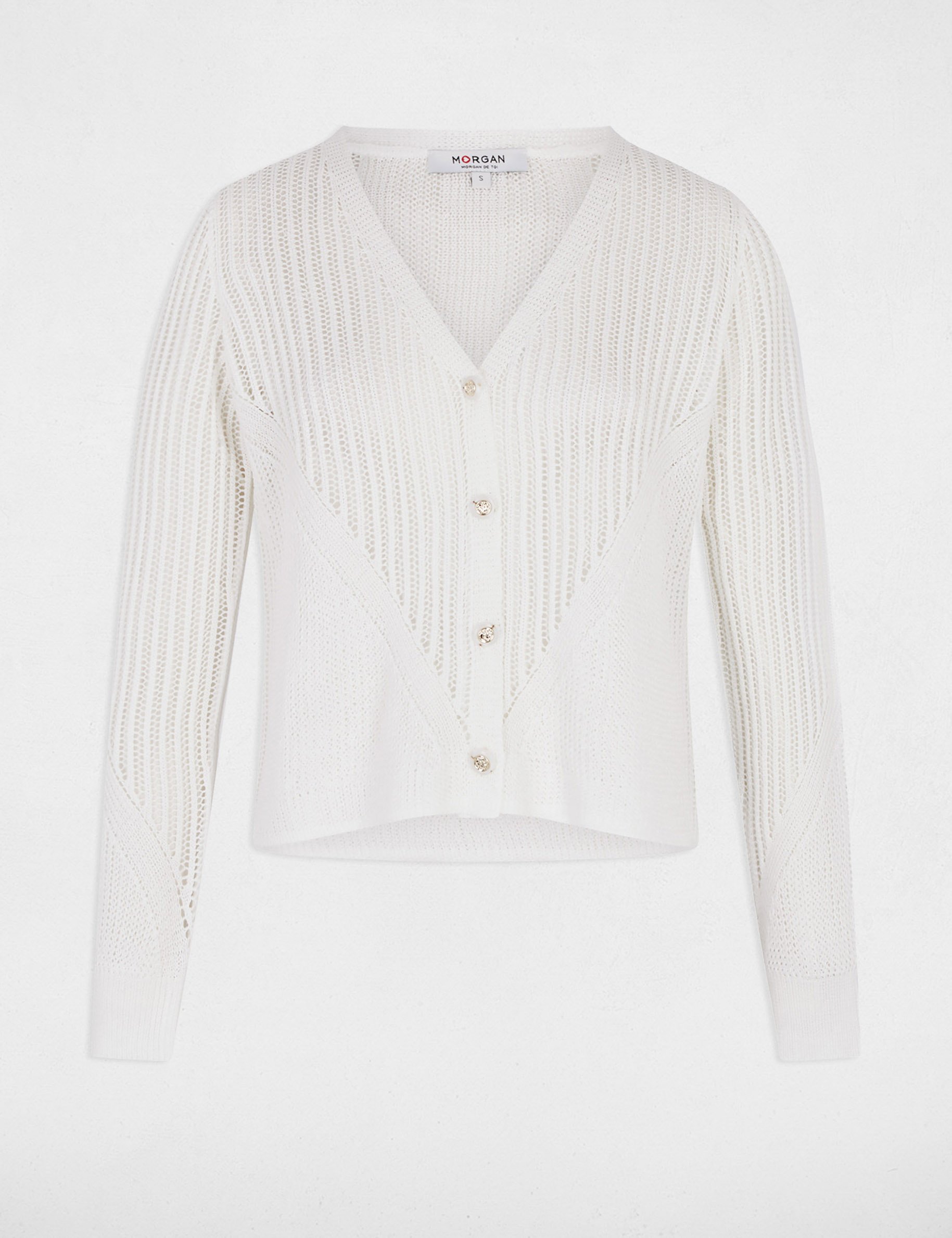 cardigan calado manga larga marfil mujer Cárdigan calado manga larga marfil mujer