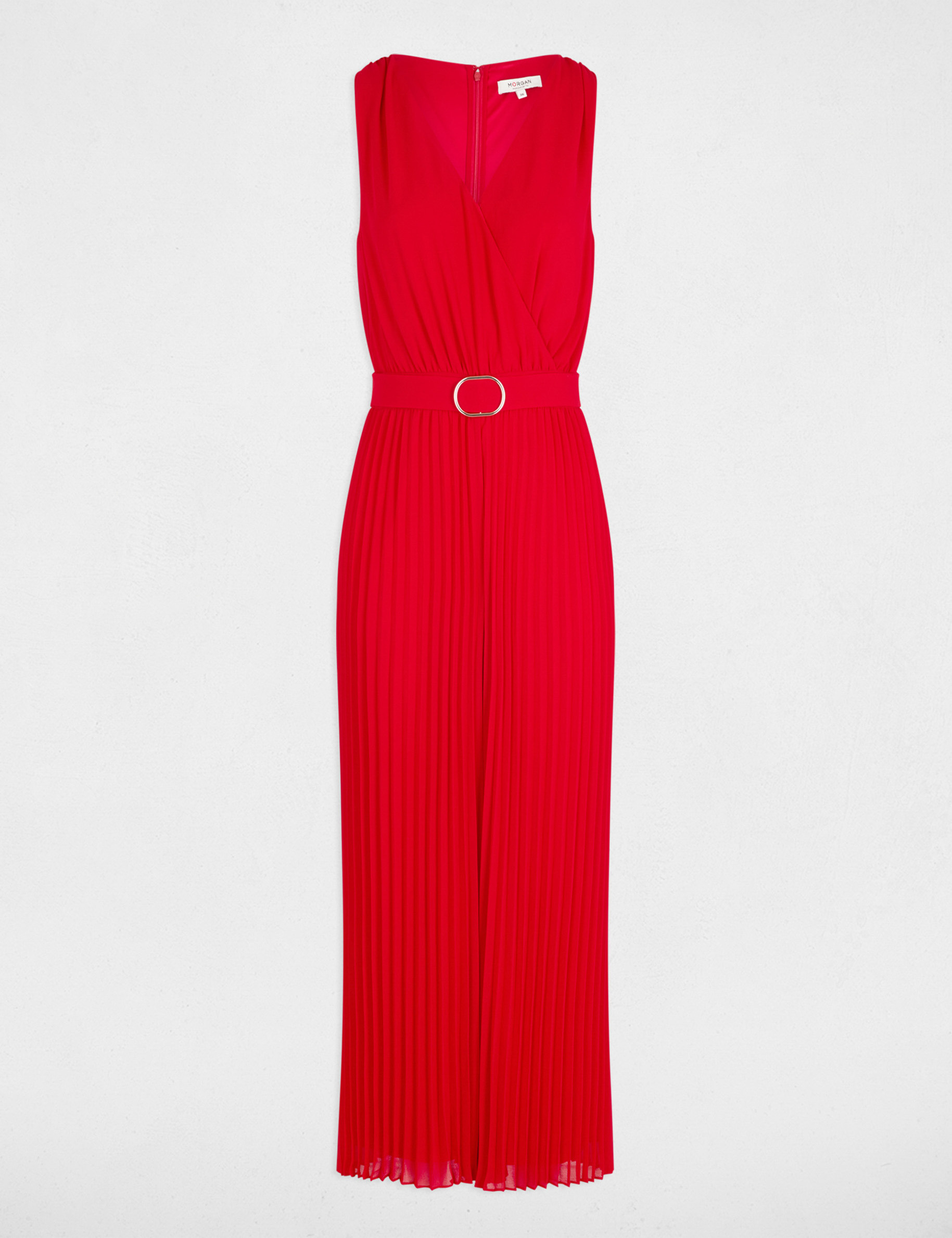 mono largo holgado con pernera plisada rojo mujer Mono largo holgado con pernera plisada rojo mujer